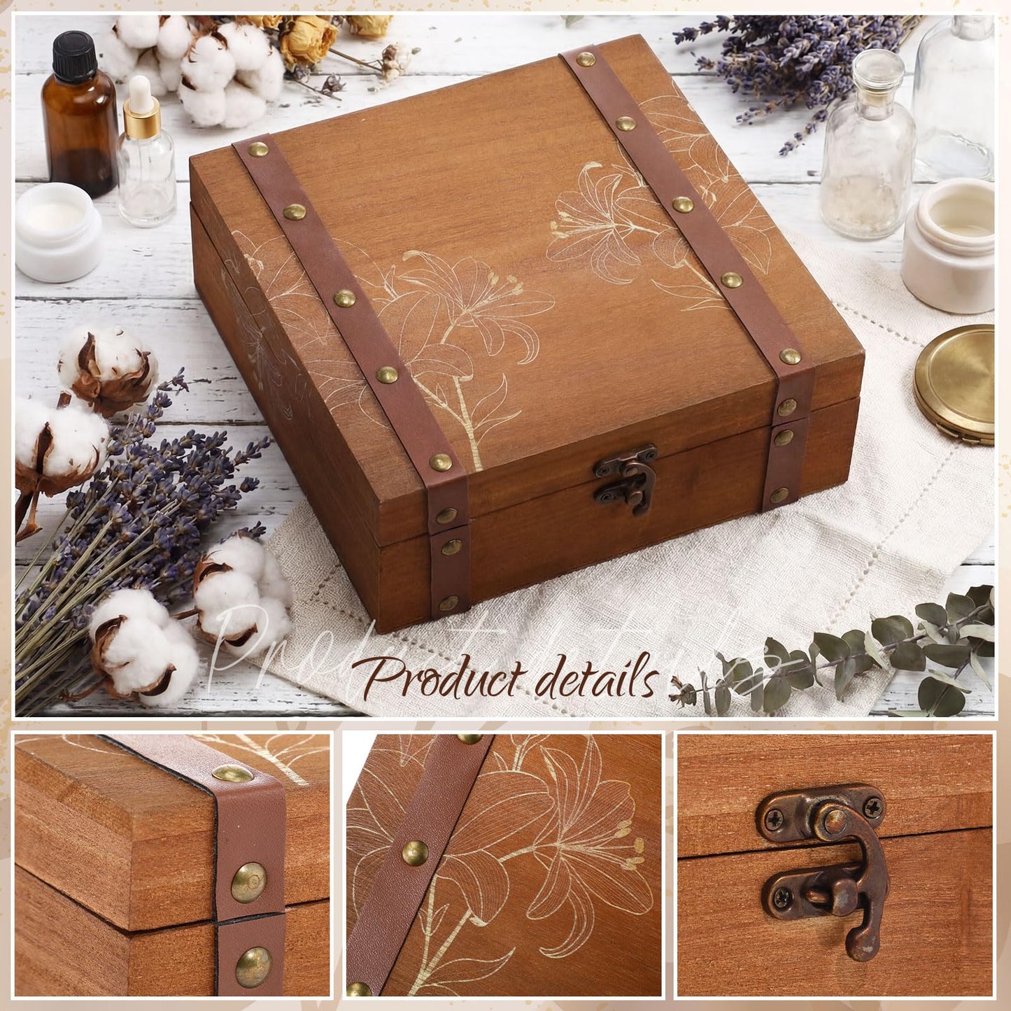 Teecyhooo Wedding Keepsake Box for Couples Mr and Mrs Wooden Memory Storage Boxes PU Leather Studs Rustic for Bride Groom Wedding Bridal Shower Bachelorette Engagement Anniversary Decor