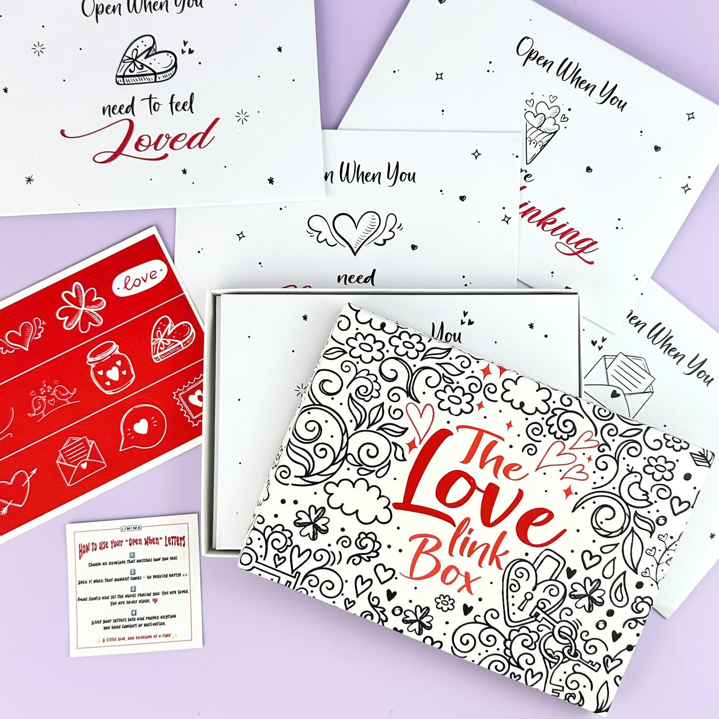 Limina Open When Envelopes Kit – 12 Open When Envelopes with Stickers for Long Distance Relationship, College Students, Daughter, or Boyfriend – Thoughtful Love Letter Kit & Going Away Gift