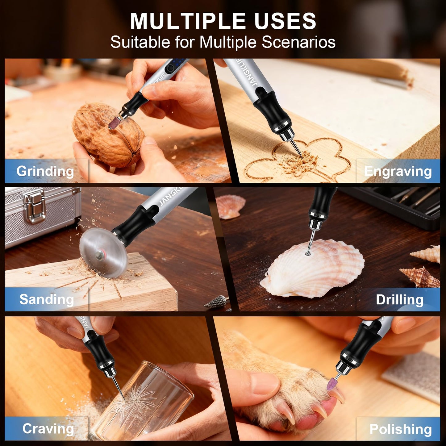 JANGKLIFE USB Rechargeable Engraving Pen with 42 Bits, Mini Rotary Tool kit,Engraver for Wood, Metal, Glass, and Plastic - Ideal for DIY, Jewelry, and Model Making