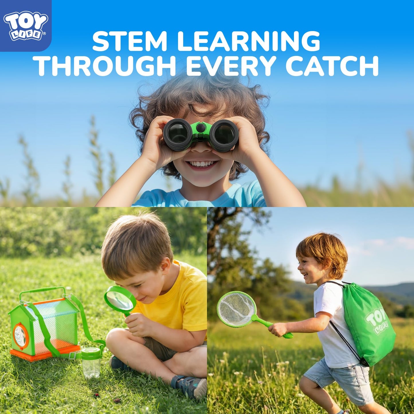 TOY Life Bug Catcher for Kids, Bug Catching Kit Kids Explorer Kit with Bug Net, Catching Tool, Tweezers, Magnifying Glass, Binoculars, Insect Catcher, Educational Outdoor Toys Kid Adventure Set