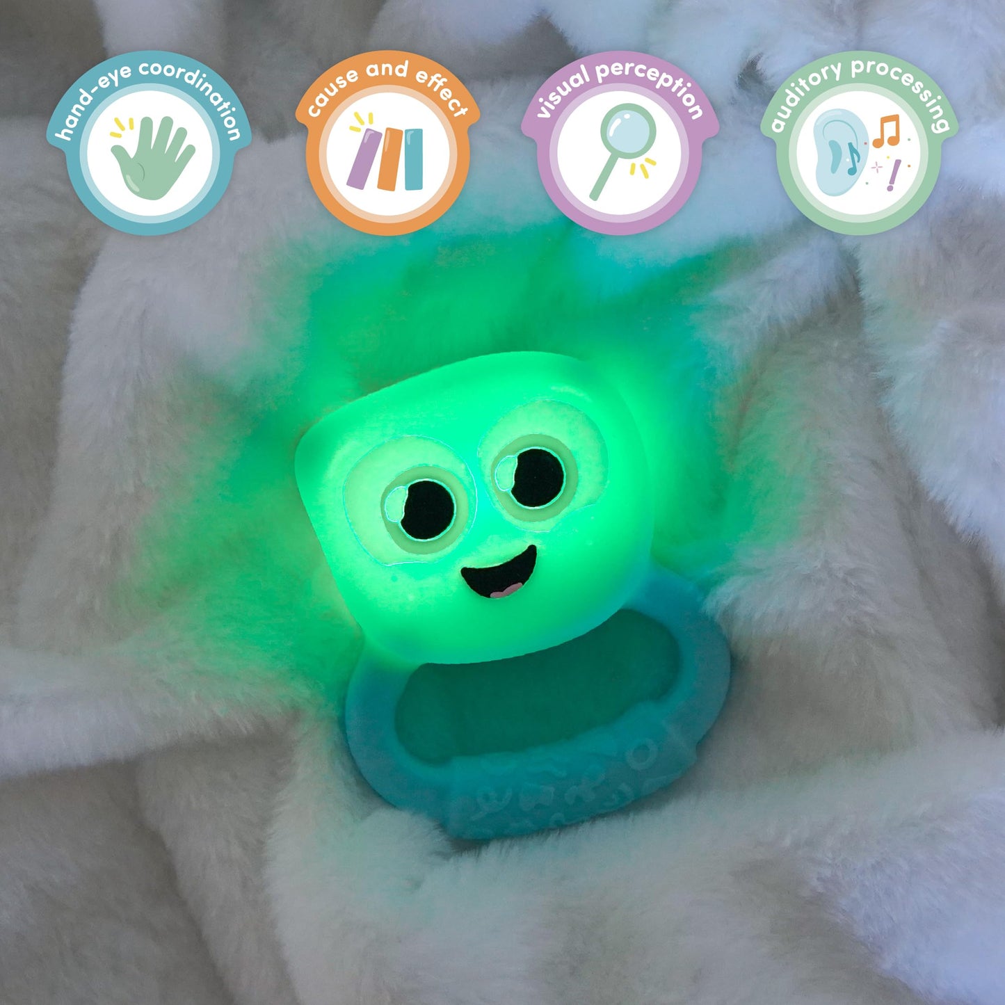 Glo Pals Light-Up Rattle – Sensory Baby Rattle Toy That Glows 7 Fun Colors – Soft Silicone Toy for Babies – Baby Rattle – Blair