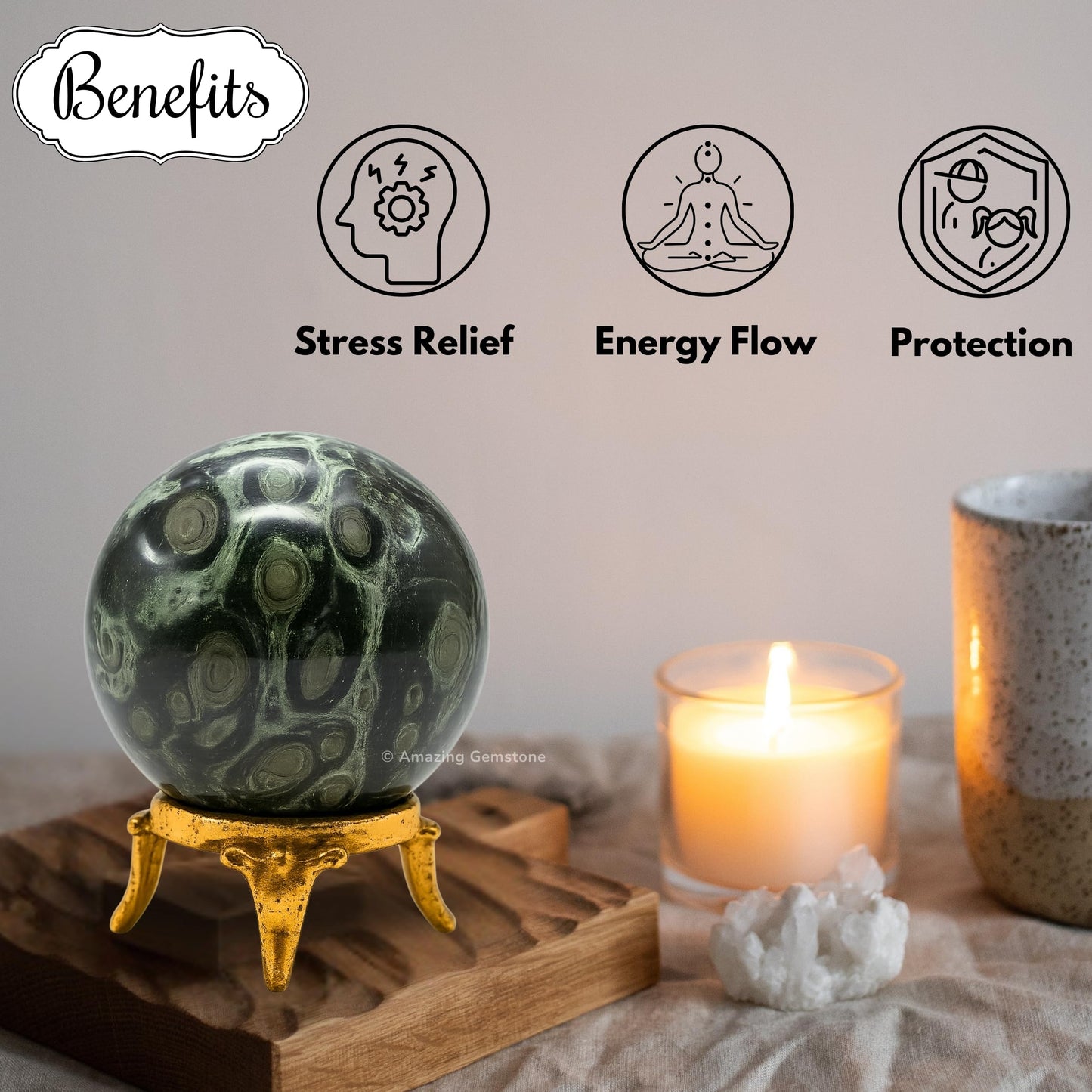 Amazing Gemstone Kambaba Jasper Crystal Ball with Stand - 2 Inches Crystal Sphere Meditation Balls for Witchcraft and Decorative Balls