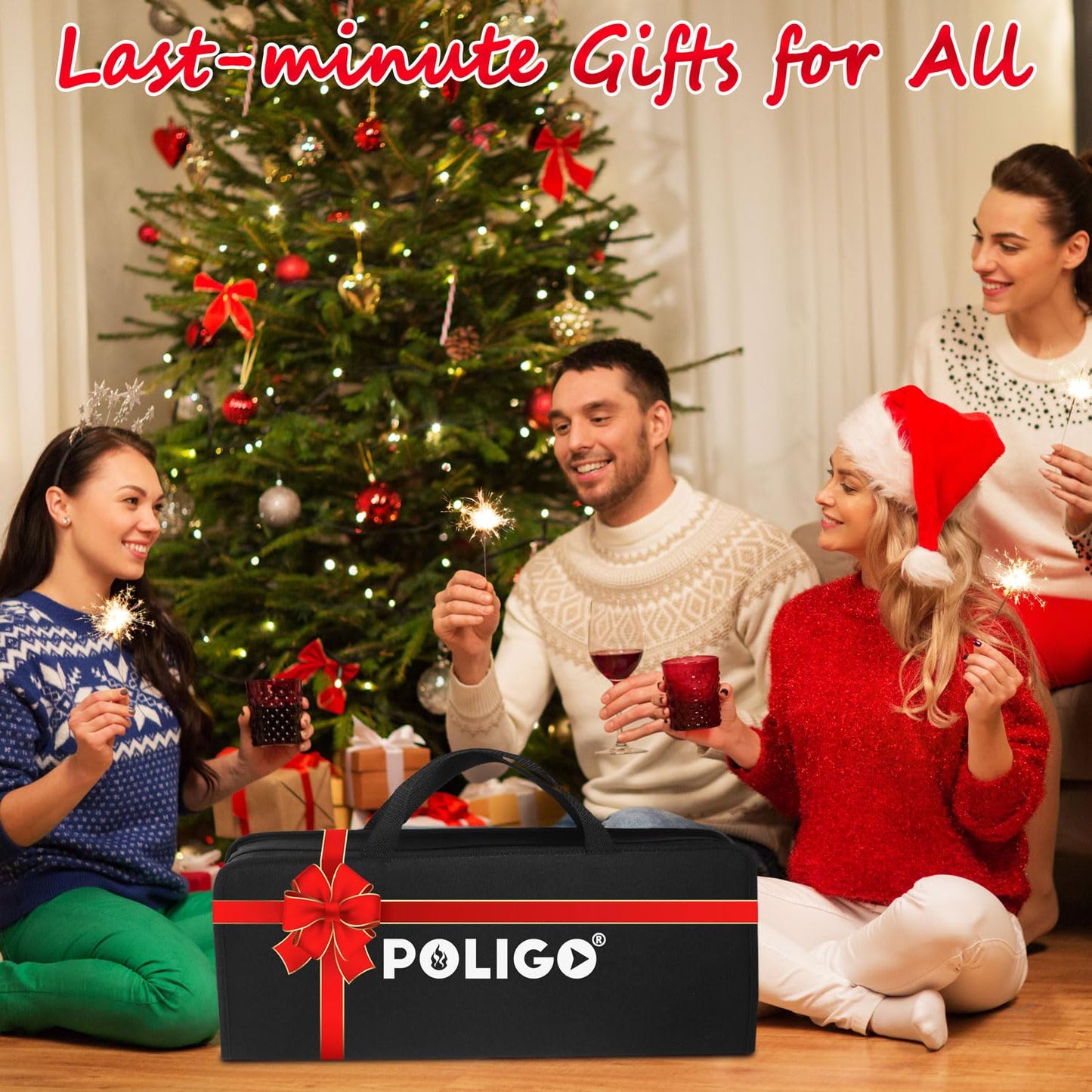 POLIGO 26 PCS BBQ Grill Accessories Stainless Steel BBQ Tools Grilling Tools Set with Storage Bag for Fathers Day Dads Birthday Presents - Camping Grill Utensils Set Ideal Grilling Gifts for Men Black