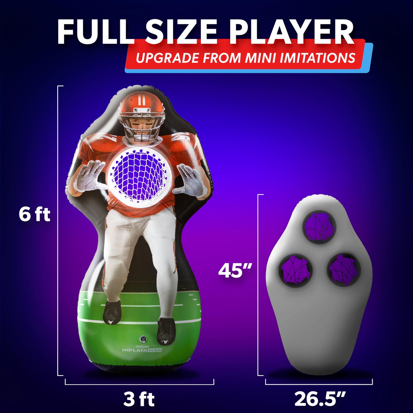 GoSports Inflataman Football Challenge - Includes 4 Rubber Footballs, Ball Pump, and Scoreboard - Inflatable Receiver Touchdown Toss Game