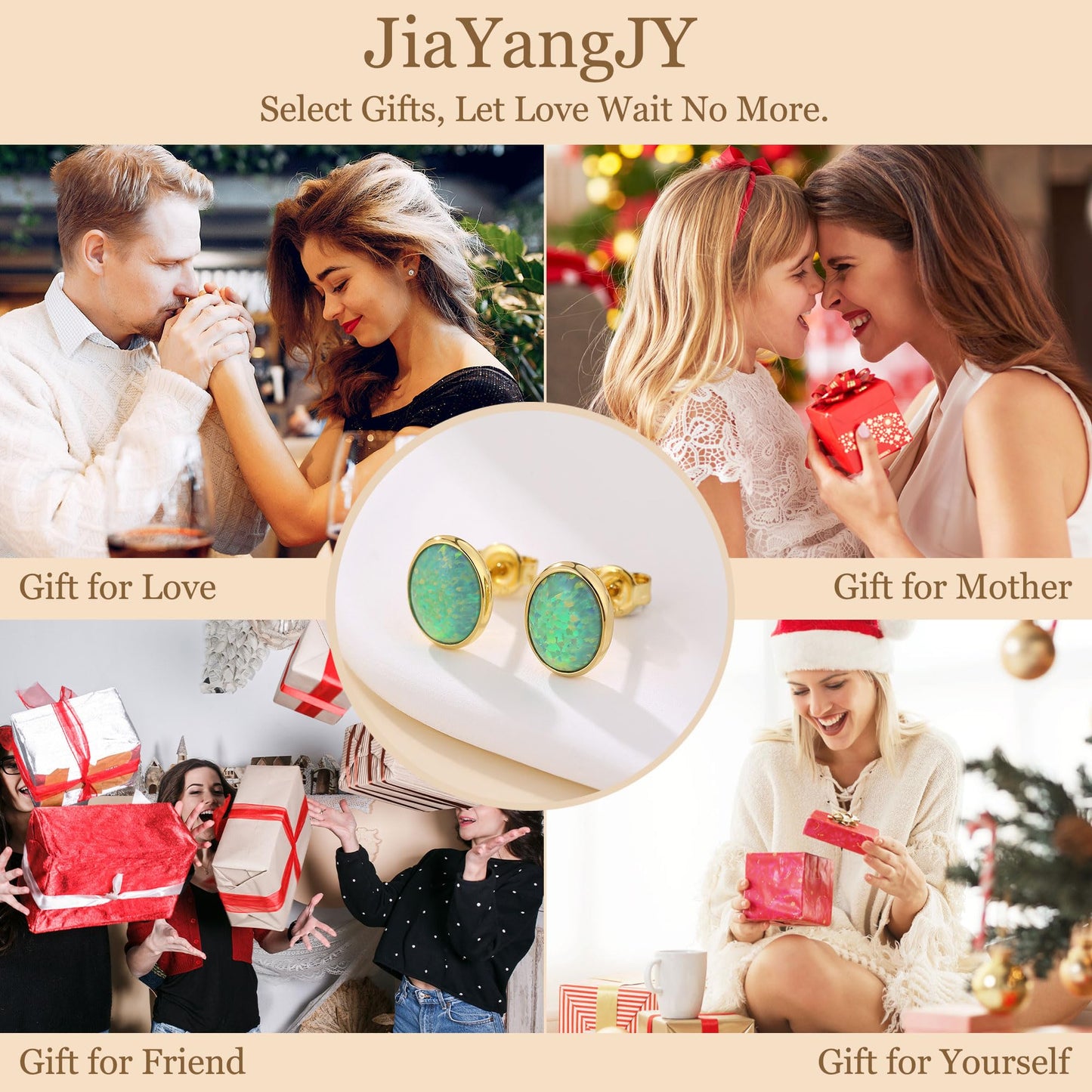 JiayangJY Silver Green Fire Opal Stud Earrings for Women 18K Yellow Gold Plated Sterling Silver Oval Shape 7mm Opal Earrings with Push Back