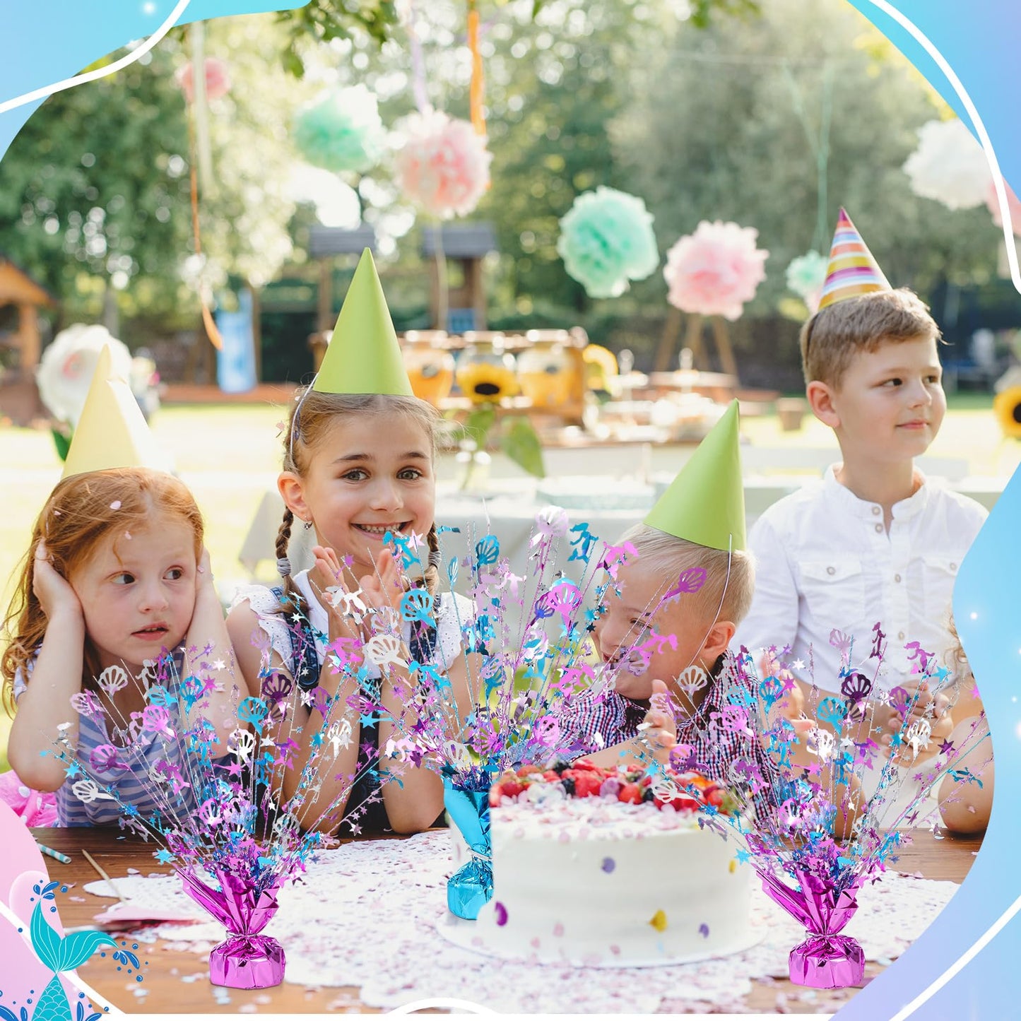 Ceenna 6 Pcs Table Decorations birthday decorations Metallic Gleam Foil Spray Centerpieces Shell Model Branches Leaf Glitter Table Centerpieces for Cosplay Holiday Party (Mermaid)