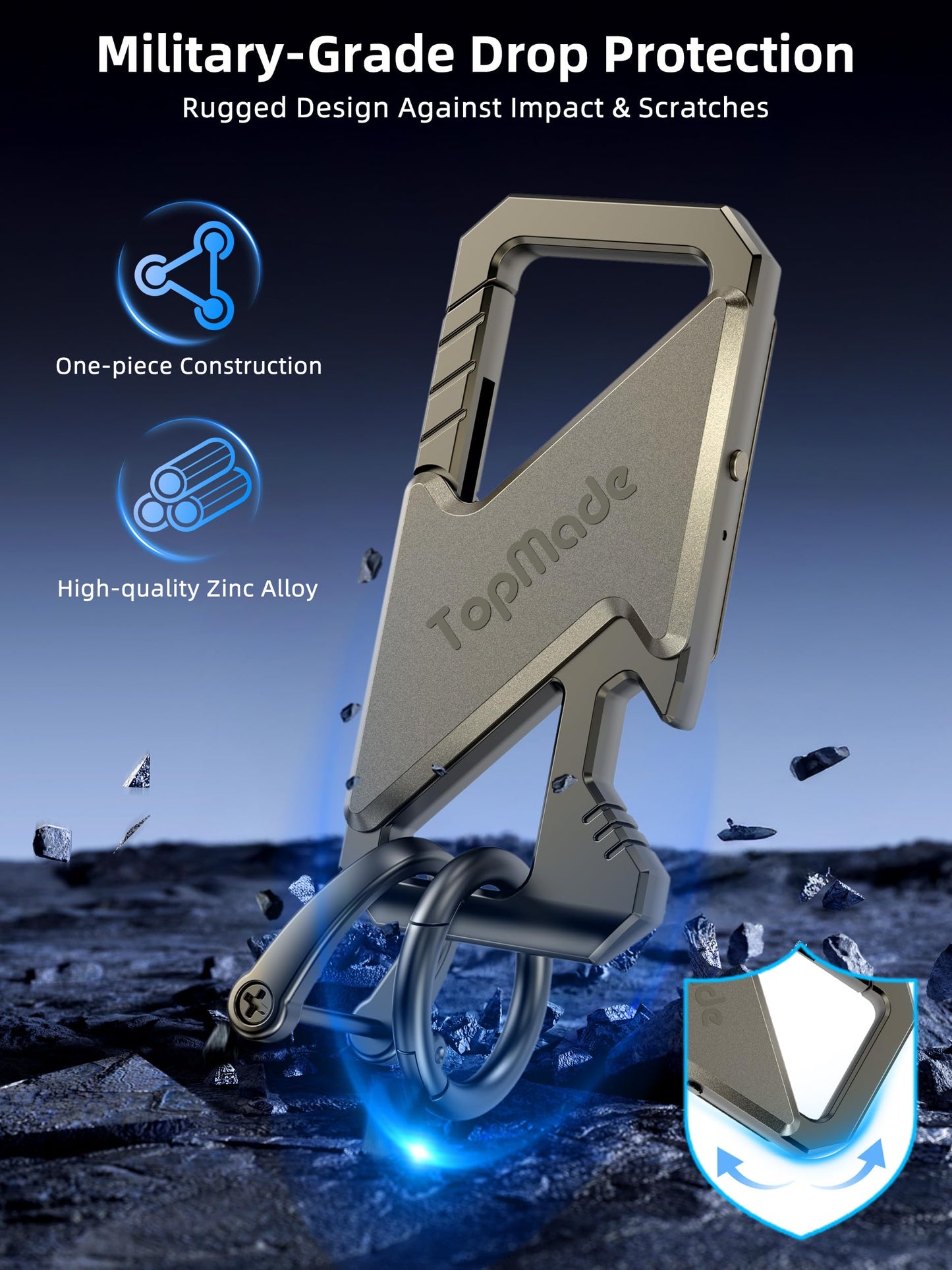 Keychain, Works with Apple Find My, Carabiner Heavy Duty Car Key Chains, Bottle Opener Anti-Lost Keys with Smart Bluetooth GPS Tracker, Rechargeable Smart Key Finder for Luggage, Backpack, Gunmetal