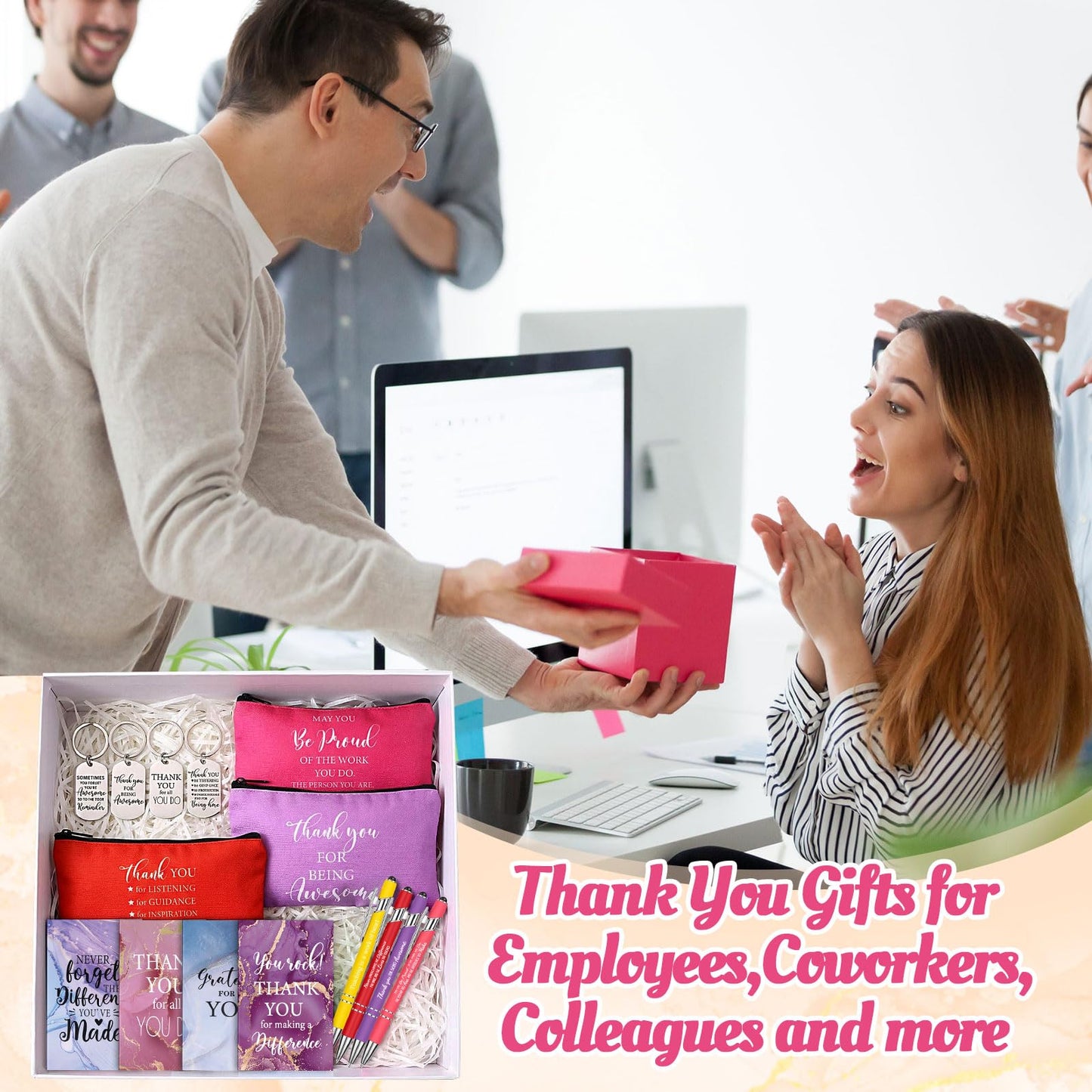 30 Pcs Volunteer Appreciation Gifts Bulk Include 6 Inspirational Makeup Bag 6 Colorful Gift Bag 6 Keychain 6 Marble Notepad and 6 Bamboo Ballpoint Pen for Staff Team Volunteer Week