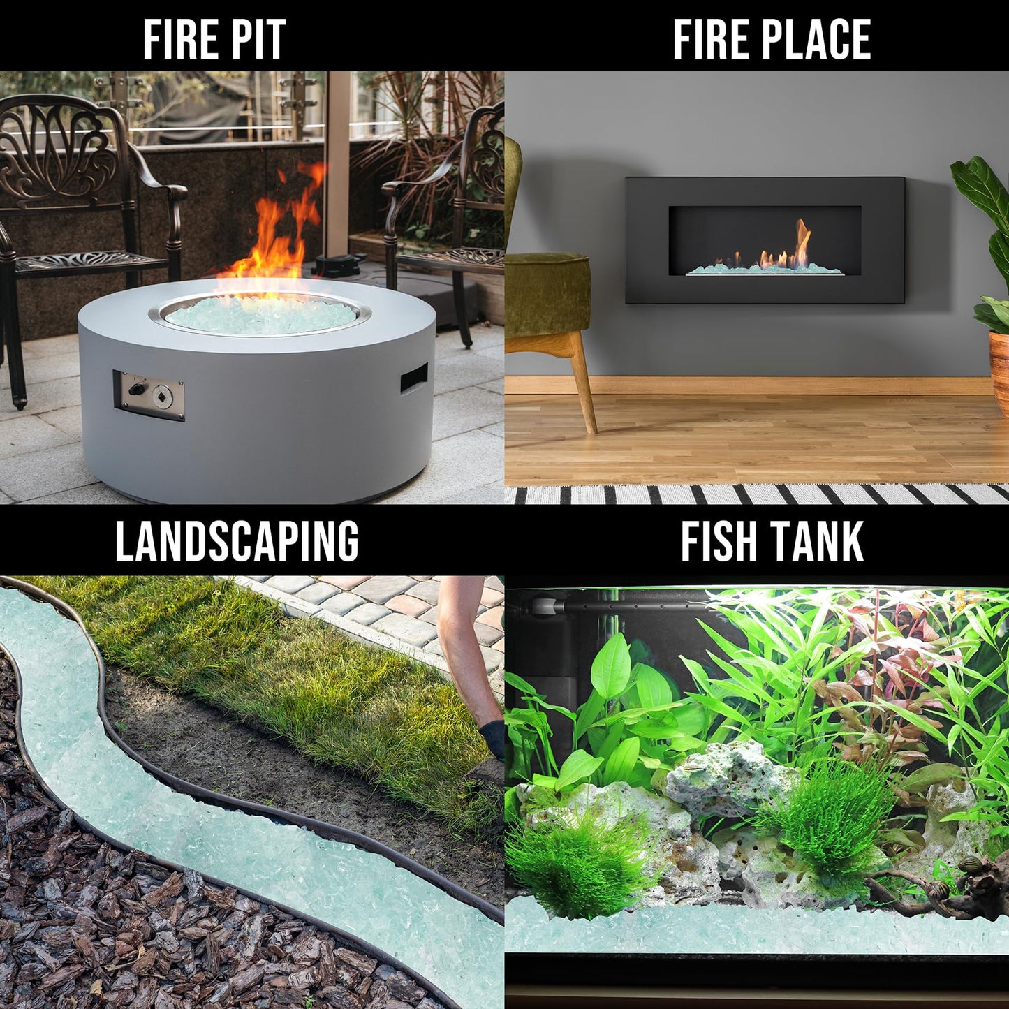 Skyflame High Luster 10-Pound Regular Fire Glass for Fire Pit Fireplace Garden Landscaping Crystal Ice 1/2" Size