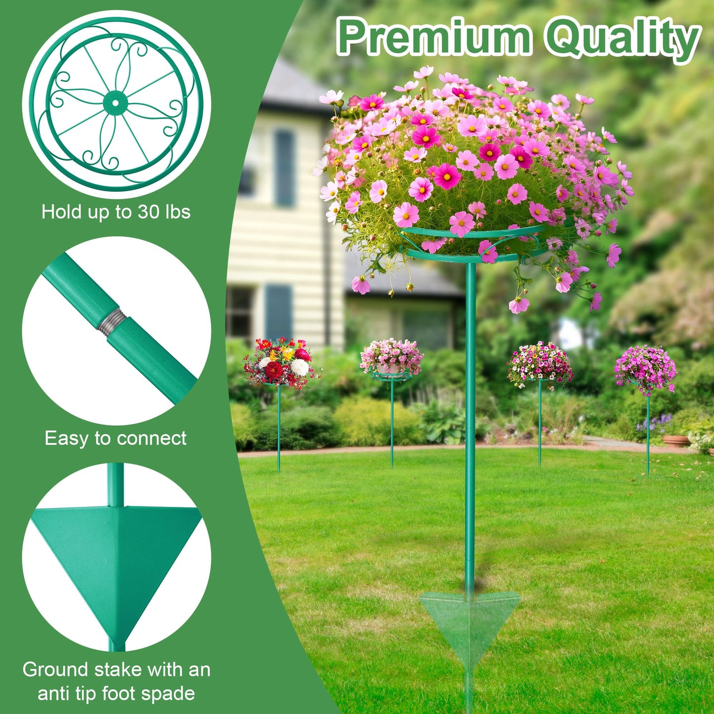 Tellingyou 2 Pack Adjustable Outdoor Flower Pot Stand, Metal Outdoor Plant Stands, Spring Summer Versatile Plant Stand Garden Stake for Display Plants, Elegant Solution for Landscaping Decor (Black)