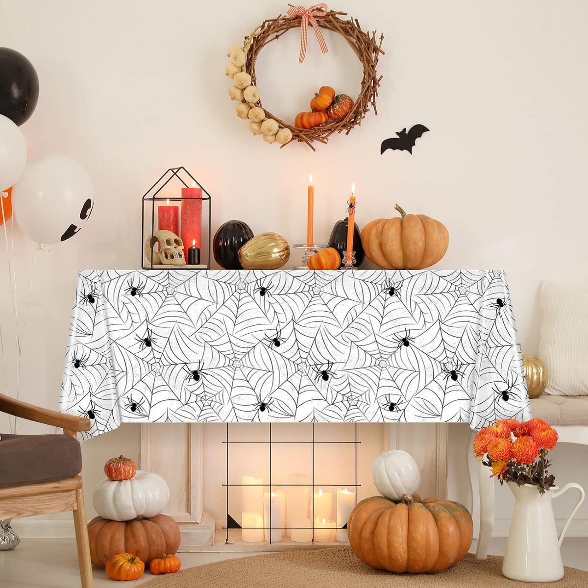TREWAVE 3 Pack Halloween Spiderweb Tablecloth Rectangular Plastic Spider Web Table Cloth Large Size Table Covers for Home Decor Halloween Party Decorations 54" x 108" (White)