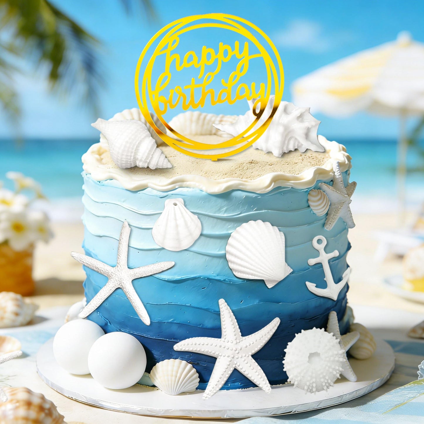 Ocean Beach Cake Topper Under the Sea Birthday Party Decorations Seashell Starfish Cake Decorations Summer Beach Party Supplies