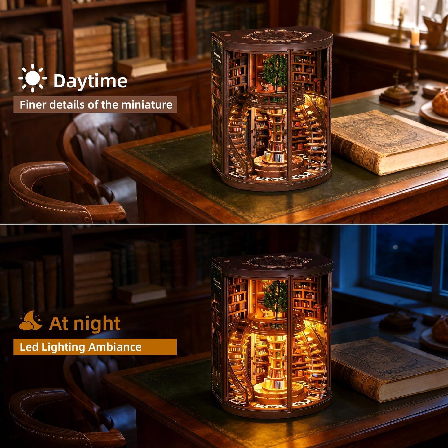 CRIOLPO Book Nook Kits for Adults - Book Nook Kit Bookshelf Decor DIY Miniature House Kit for Bookshelf - Craft Kits for Adults Booknook Model Kits Tiny House Arts and Crafts with LED Lights