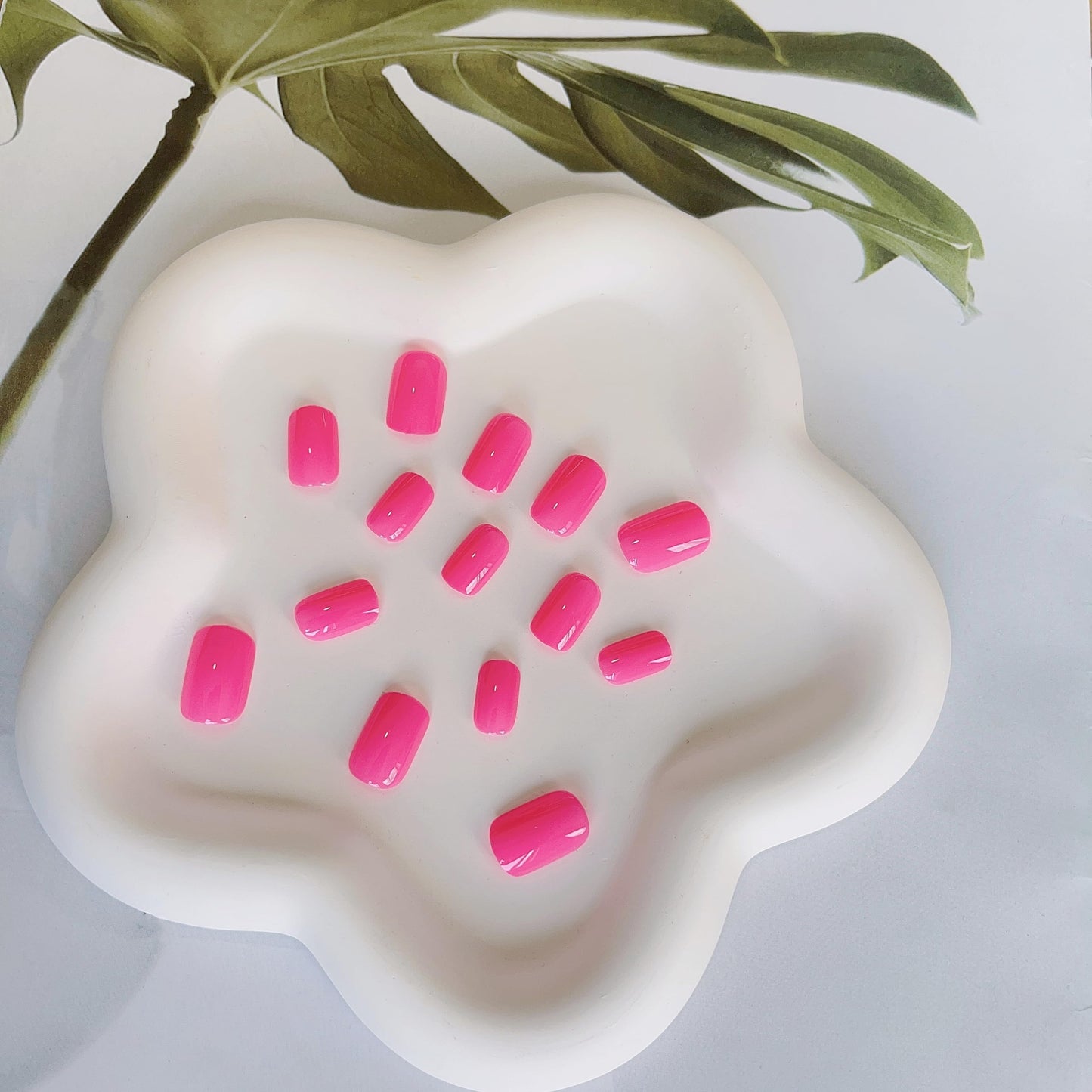 Hot Pink Press on Nails Short Square Fake Nails Glue on Short Square Nails Press ons, Soft Gel Acrylic Glue on Nail Stick on for Women Thick Reusable Solid Color 24pcs