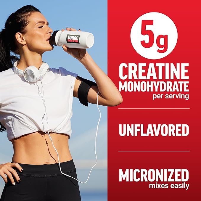 FORCE FACTOR Creatine Monohydrate Powder, Micronized Creatine for Muscle Growth, Strength & Recovery, Clinically Studied 5g Dose per Serving, Unflavored, 100 Servings