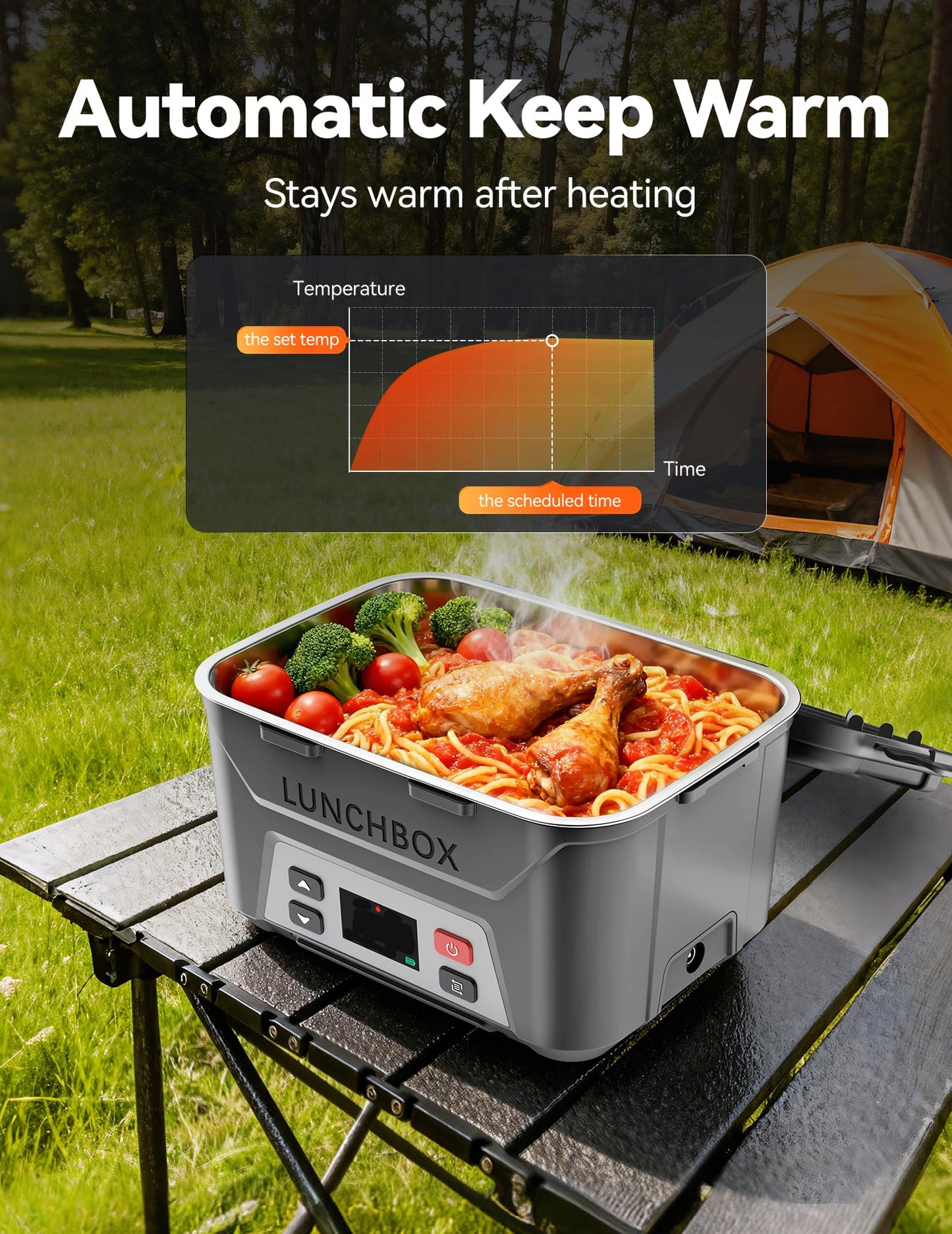 EAST OAK Heated Lunch Box for Men, Electric Lunch Box for Adults, 5.5 Cups Cordless Portable Food Warmer, Rechargeable Self Heating Food Heater with Memory Function, Automatic Keep Warm(Grey)