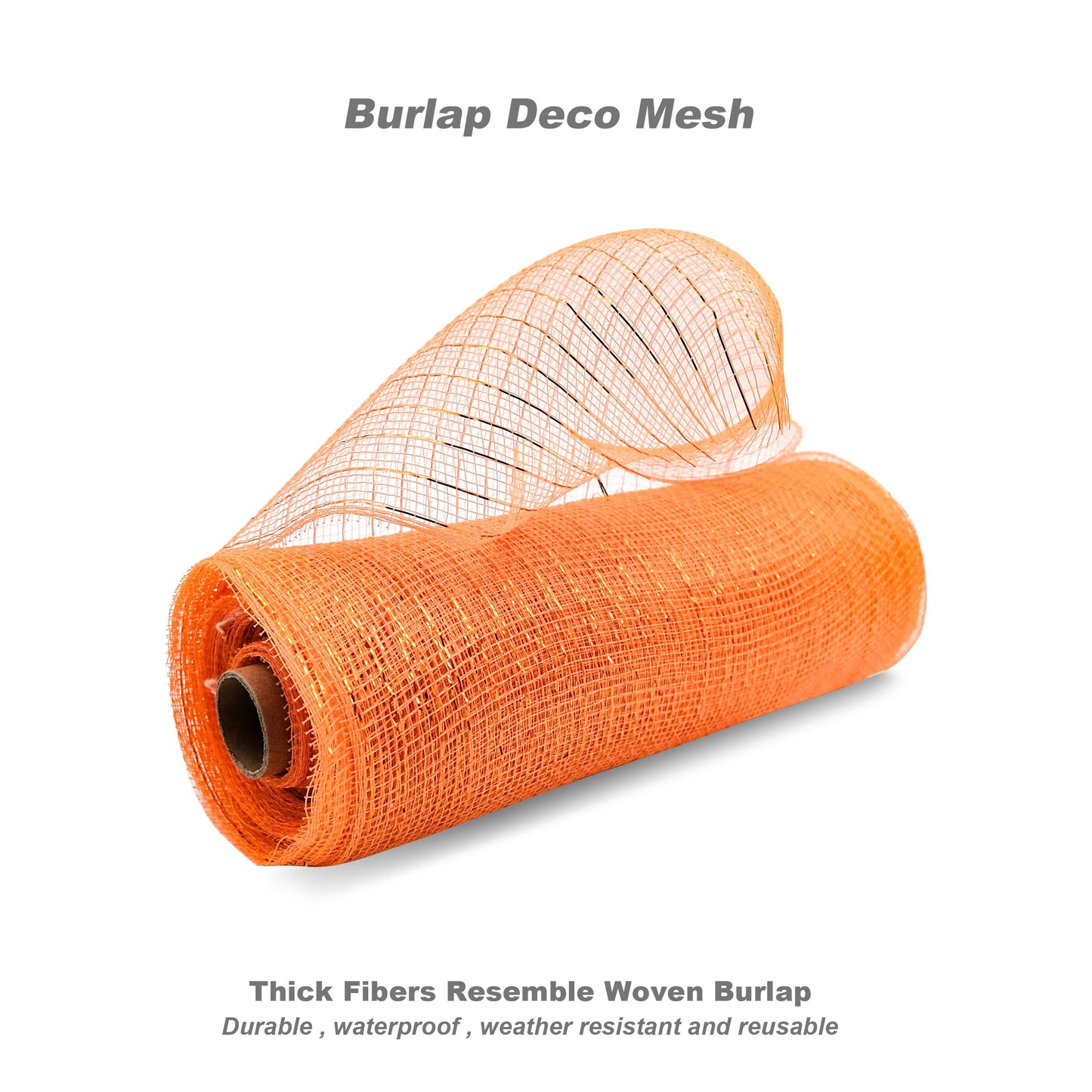 GouZaak 2 Rolls Orange Deco Mesh Ribbon 10 in x 30 ft,Basic Metallic Poly Mesh Ribbon Rolls for DIY Wreath Supplies Christmas Tree Halloween Decoration