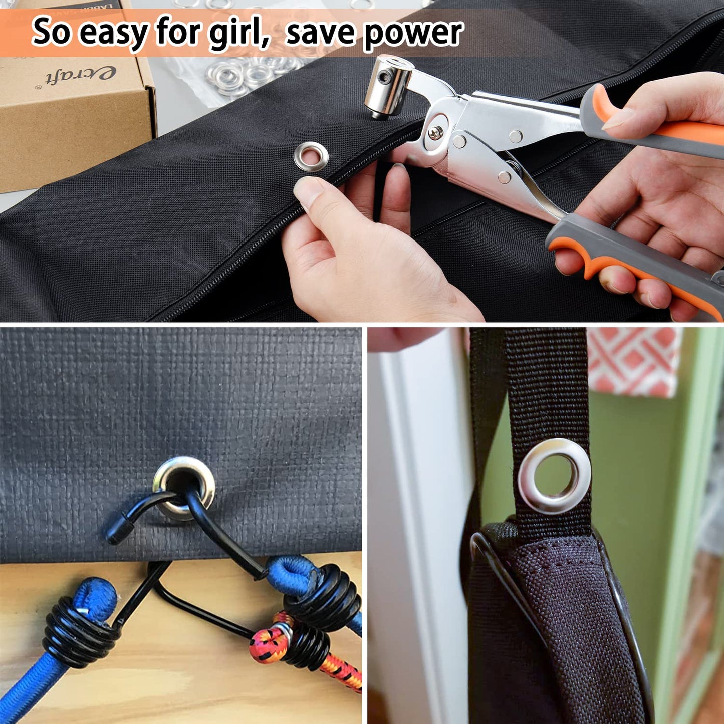 Grommet Tool Kit 3/8 Inch (10mm), Heavy Duty Handheld Manual Press with Hole Punch & 500pcs Eyelets for Leather, Canvas, Fabric, Tarps, Vinyl & Banners