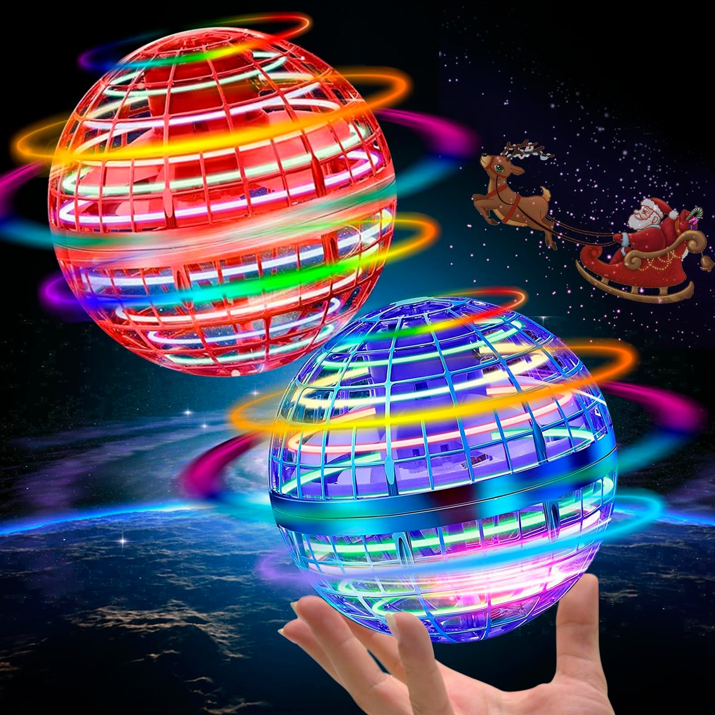 Taikcsut 2025 Upgraded Flying Orb Ball Toy, Hover Boomerang Ball Spinner Mini Drone - Magic Floating Galactic Fly Spinning Orb, for Boys Girls and Kids (Blue+red)