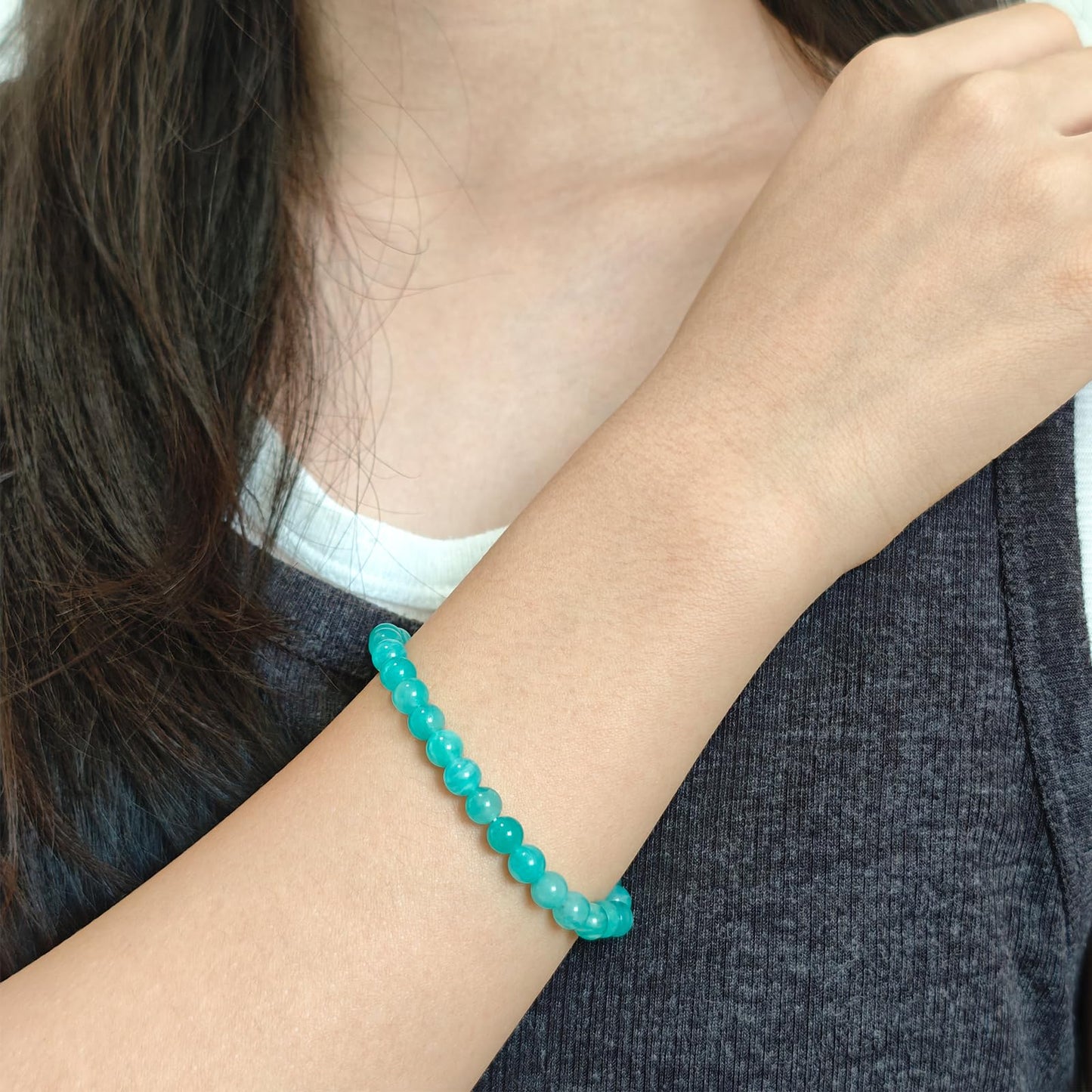 CHCCOYE 6mm Natural Healing Gemstone Bracelet Handmade Yoga Stretch Elastic Bracelet Stress Relief Crystal Jewelry for Men and Women (6mm Grade A Amazonite)