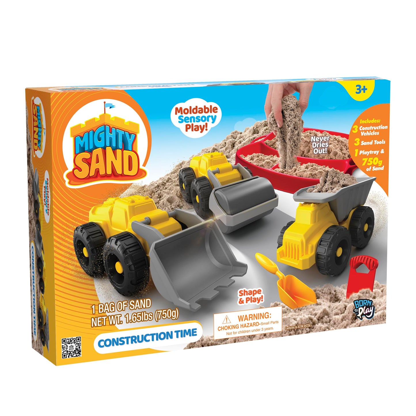 Mighty Sand Construction Time Playset for Kids – Soft Moldable Sand, Trucks, Tools & Play Tray for Sensory Building Fun and Imaginative Play Without Mess