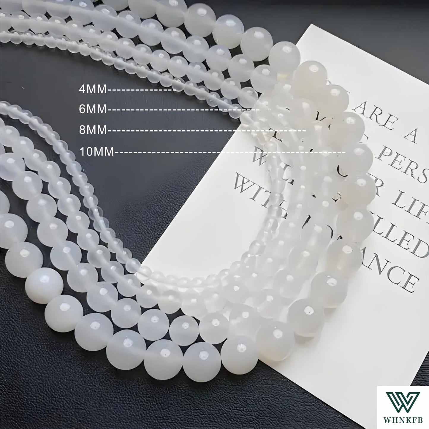 WHNKFB 10mm 50PCS Natural White Agate Round Beads, Banded Loose Stone Beads for Jewelry Making Craft - 4mm 6mm 8mm 10mm Options with Free Elastic Cord