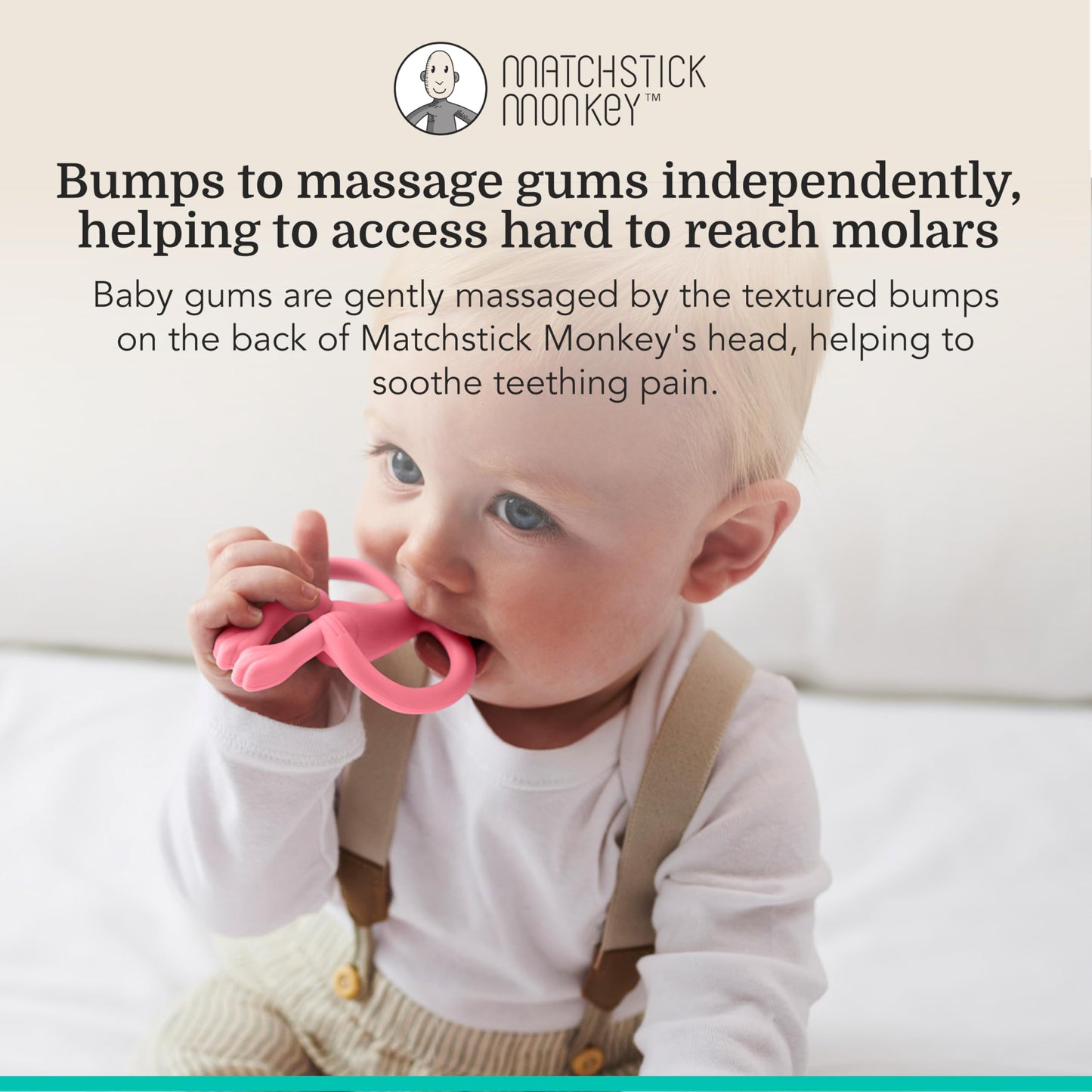 Matchstick Monkey Silicone Teether & Gel Applicator – Silicone Baby Teether, Easy-to-Grip, BPA-Free, Supports Self-Soothing & Early Brushing, 3 Months+, 4 Inches, Pink