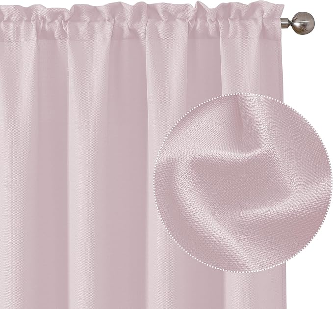 Chyhomenyc Blush Pink Curtains 90 Inch Length 2 Panels Set, Faux Linen Textured Semi Sheer Light Filtering Soft Airy Privacy Farmhouse Curtain Drapes for Living Room Bedroom, 40 Wx90 L Inches