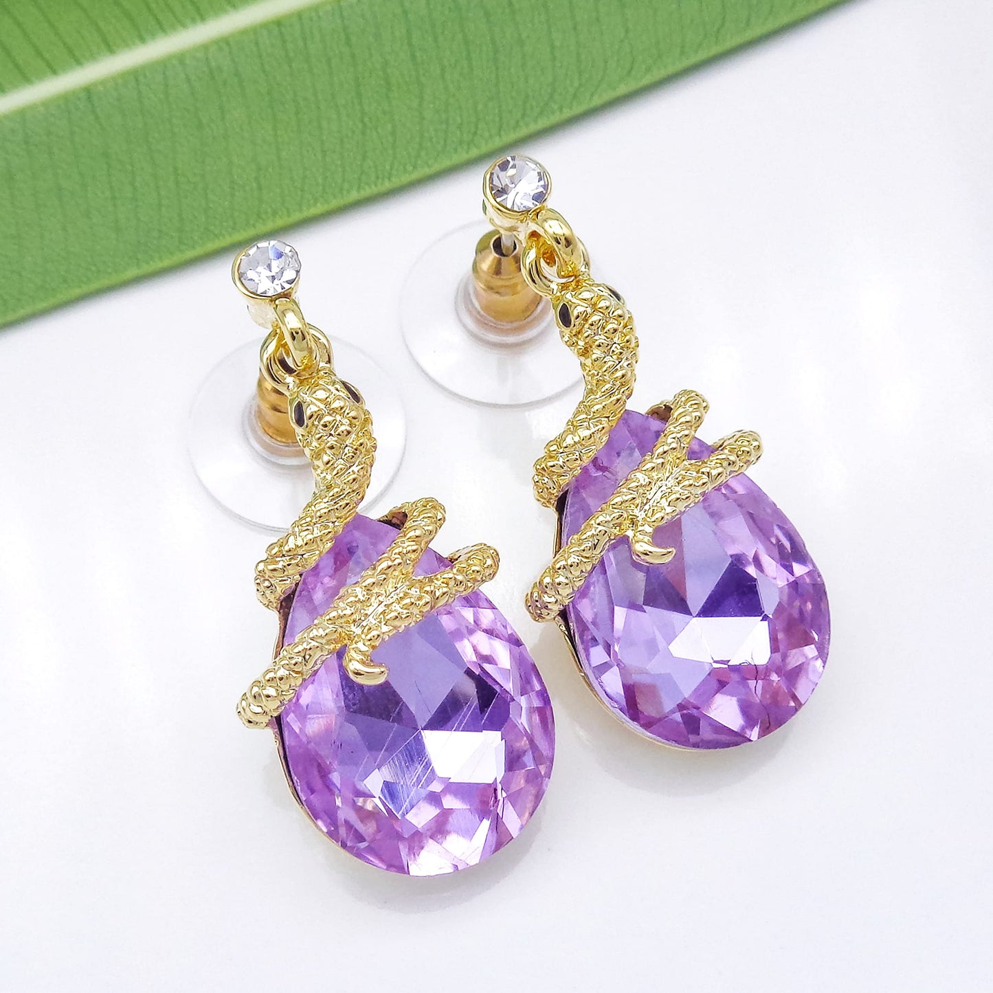 Navachi 18k Gold Plated Crystal Light Purple Zircon Snake Drop Dangle Az1359 Stud Earrings