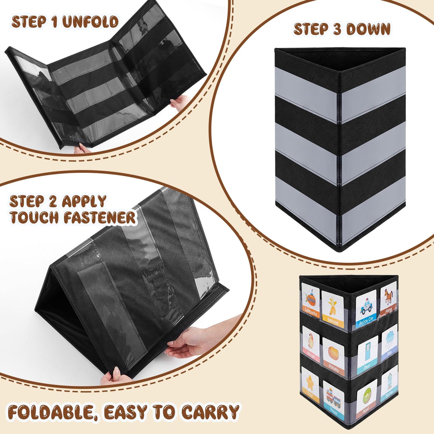 Faccito Bookmark Display Stand, Three-Sided Portable Holder with Multi-View Display, Black Desktop Rack for Bookmarks, Valentine-Themed Designs, Vendor Booths, Retail Stores