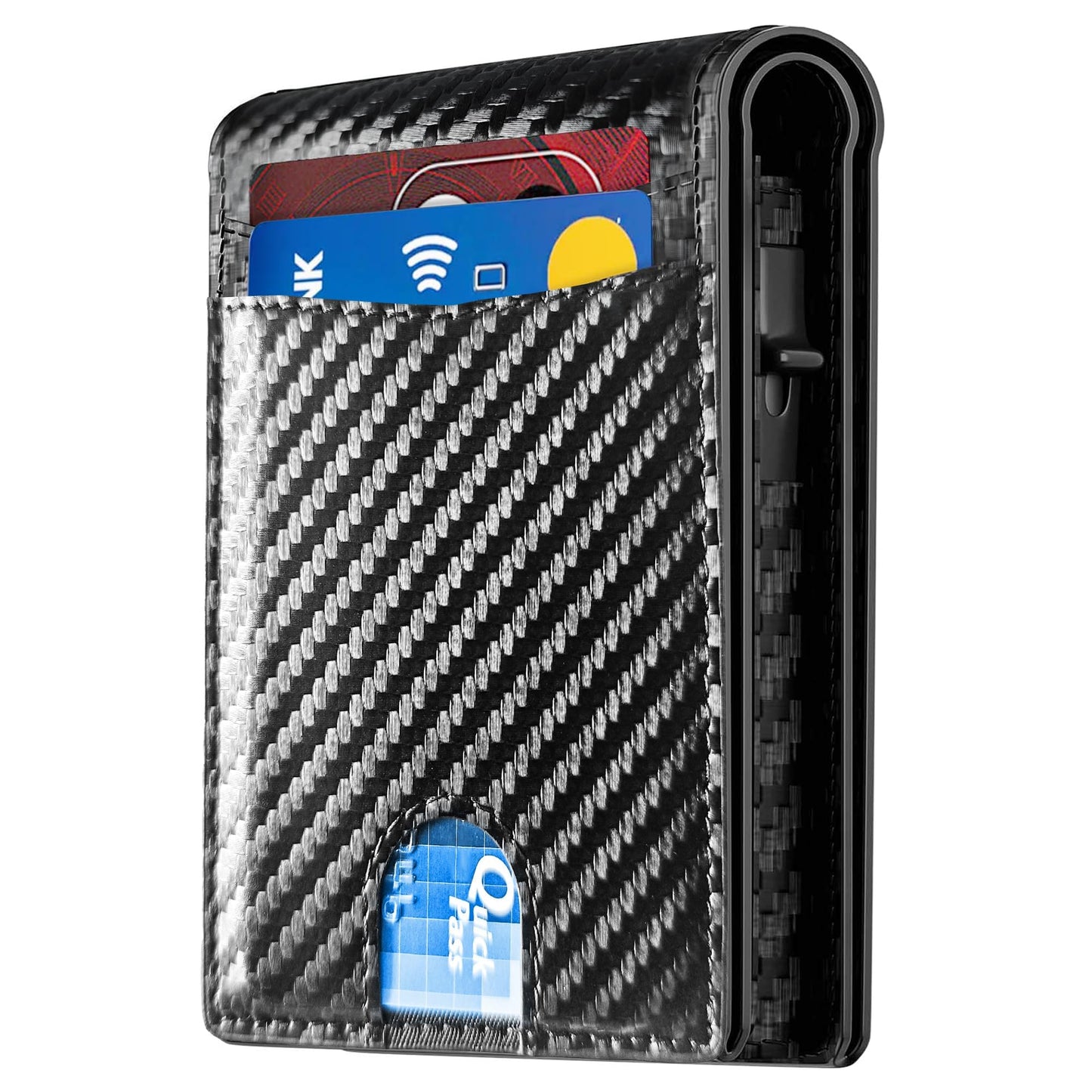 2026 Wallet for Men - RFID Blocking [Functional & Practical] Bifold Slim Minimalist Credit Card Holder Pop Up Wallet Metal Case with Cash Slot, Front Pocket with ID Window, Gift Boxed (Carbon Fiber)