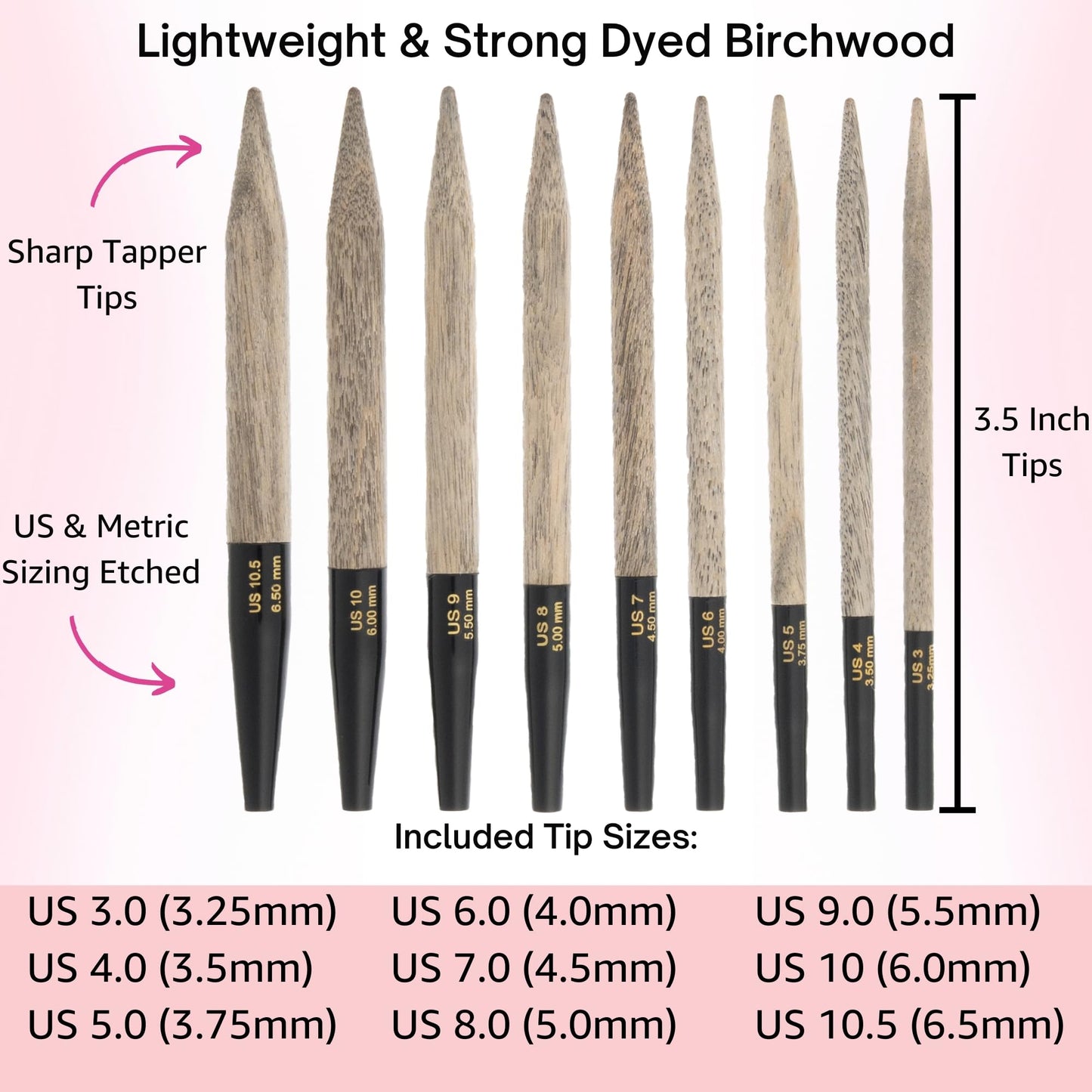 Lykke Driftwood 3.5 in. Standard Set US 3, 4, 5, 6, 7, 8, 9, 10, 10.5 Interchangeable Circular Knitting Needles for Baby, DK, Worsted, Chunky Yarn, Birchwood, 4 Swivel Cords, Grey DM Case, Project Bag