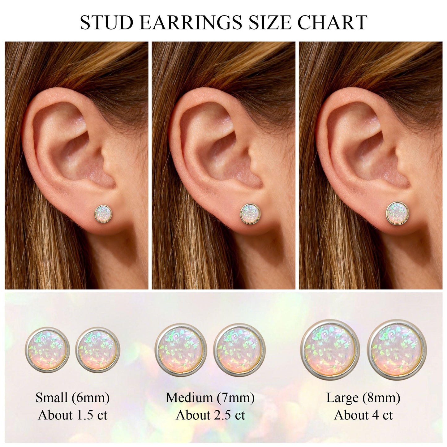 JiayangJY Silver White Fire Opal Stud Earrings for Women Sterling Silver Round Shape 8mm Opal Earrings with Push Back