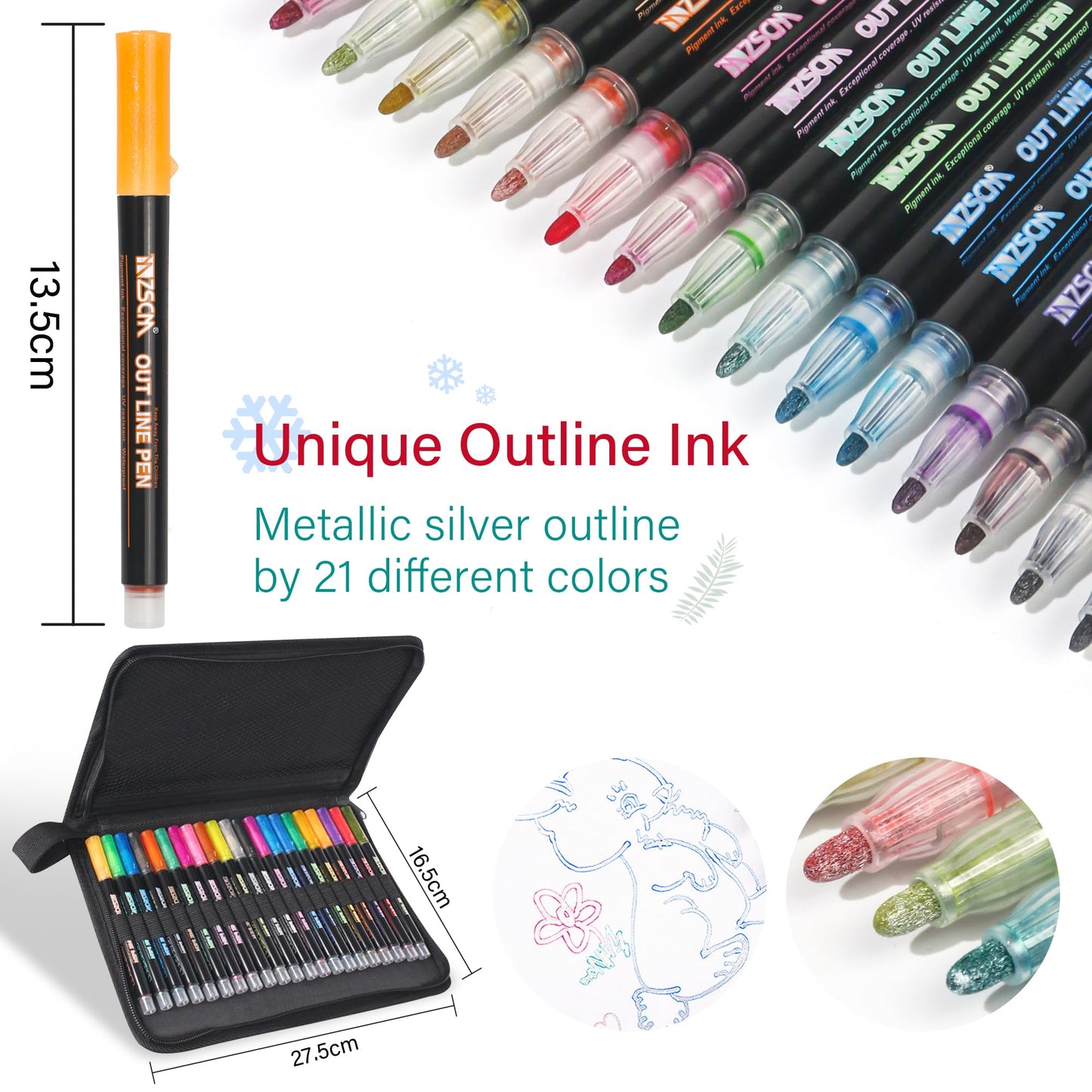 ZSCM QUALITY DECIDES THE FUTURE Stocking Stuffers, Shimmer Outline Glitter Markers, Chriatmas Stocking Stuffers Gifts Trendy Stuff, 21 Super Squiggles Metallic Glitter Pens For Chriatmas Gifts