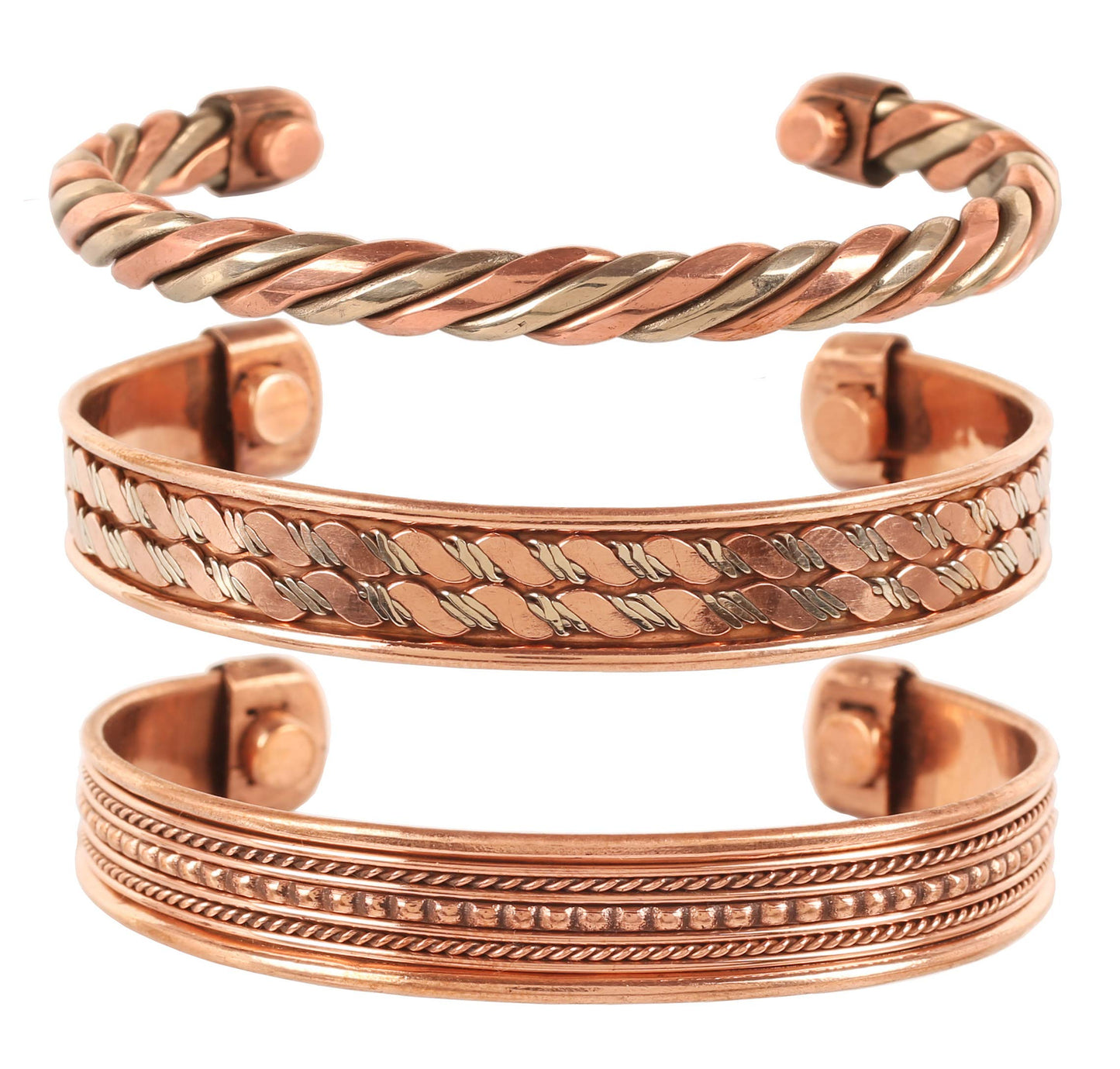 Touchstone Copper Bracelets | Gift for Men Women |Adjustable 100% Pure Solid Real Magnetic Jewelry | Handmade Bracelet Set Combo | Rope Braided Tibetan Bangles. Set of 3 Different Designs