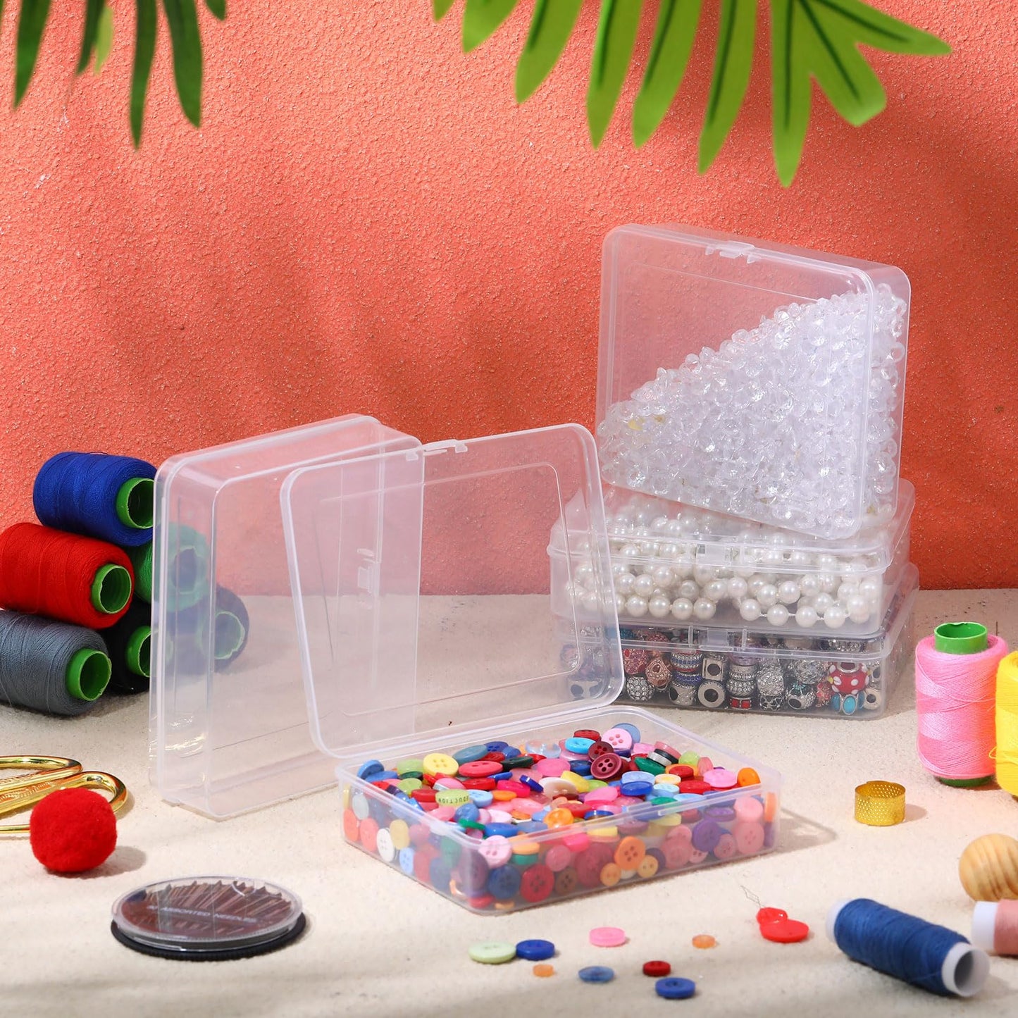 Jetec 6 Pieces Mini Plastic Clear Beads Storage Containers Box for Collecting Small Items, Beads, Jewelry, Business Cards, Game Pieces, Crafts (5 x 4 x 1.3 Inch)