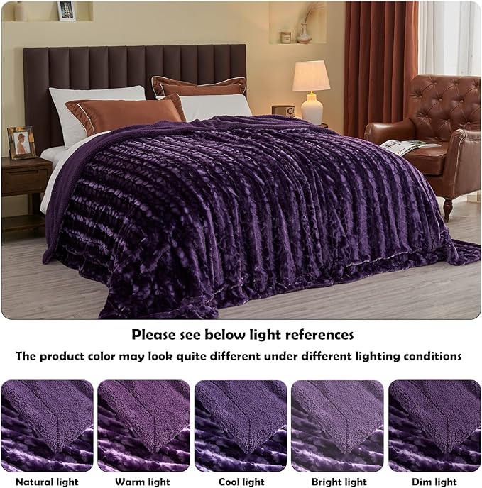 NEWCOSPLAY Super Soft Faux Fur Blanket Twin Size Dark Purple Sherpa Fuzzy Plush Warm Blanket for Sofa Bed (Dark Purple, Twin(60"x80"))