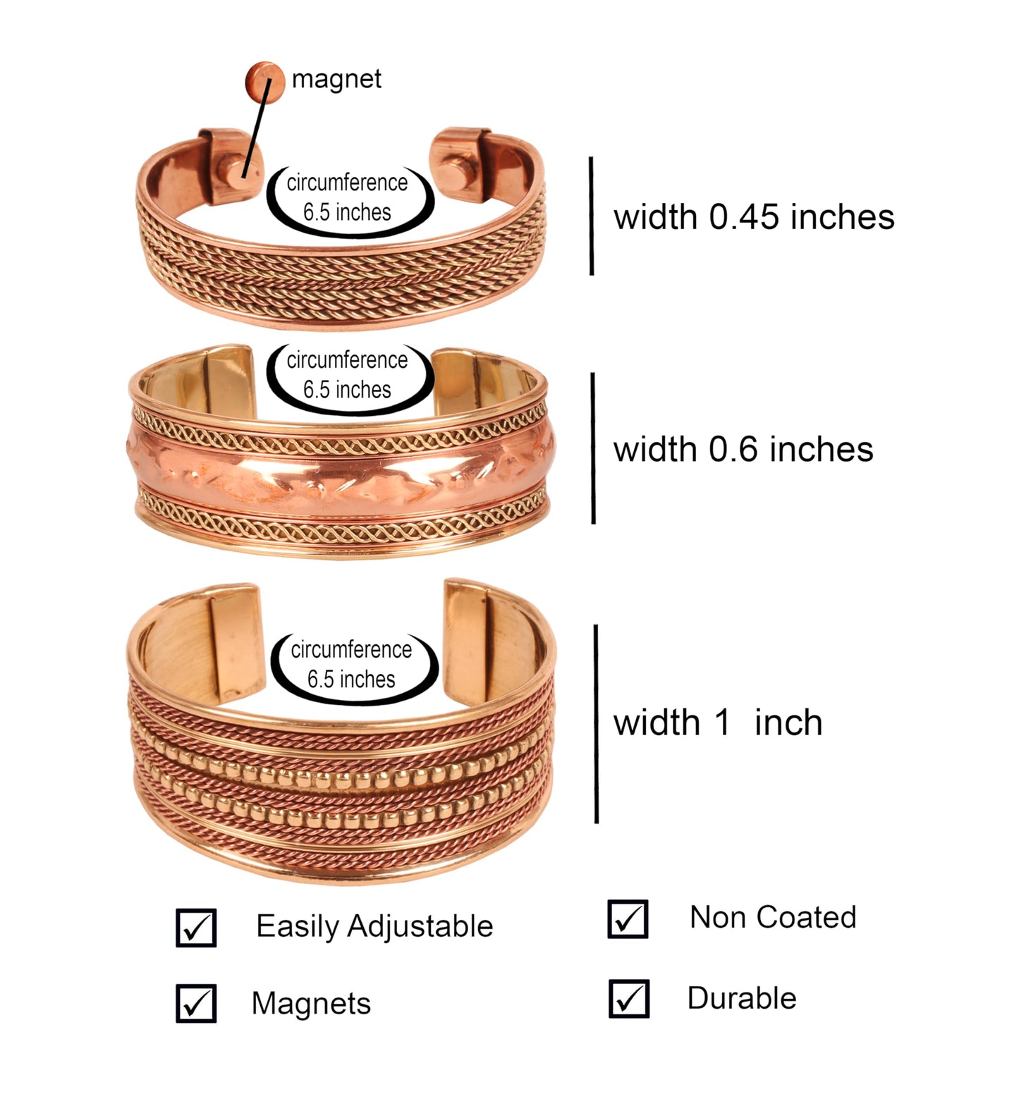 Touchstone copper bracelets | gift for men women |adjustable 100% pure solid real magnetic jewelry | handmade bracelet set combo | rope braided tibetan bangles. Set of 3 different designs