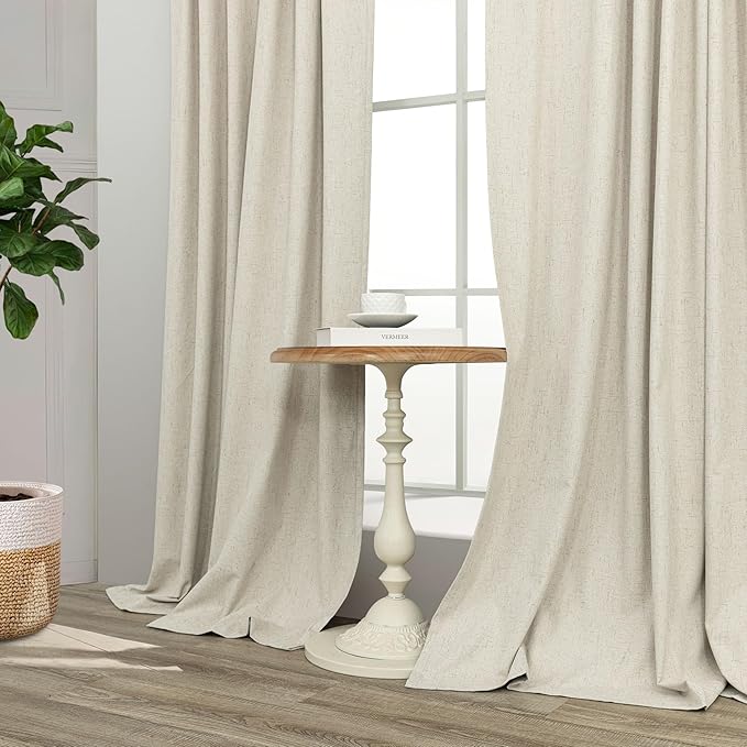 92 Inch Curtains 2 Panel Set UV Light Blocking Summer Farmhouse Curtains for Living Room Darkening Curtain for Nursery Kids Bedroom Linen Look Blackout Drape Thermal Insulating 52x92 Long Length Beige