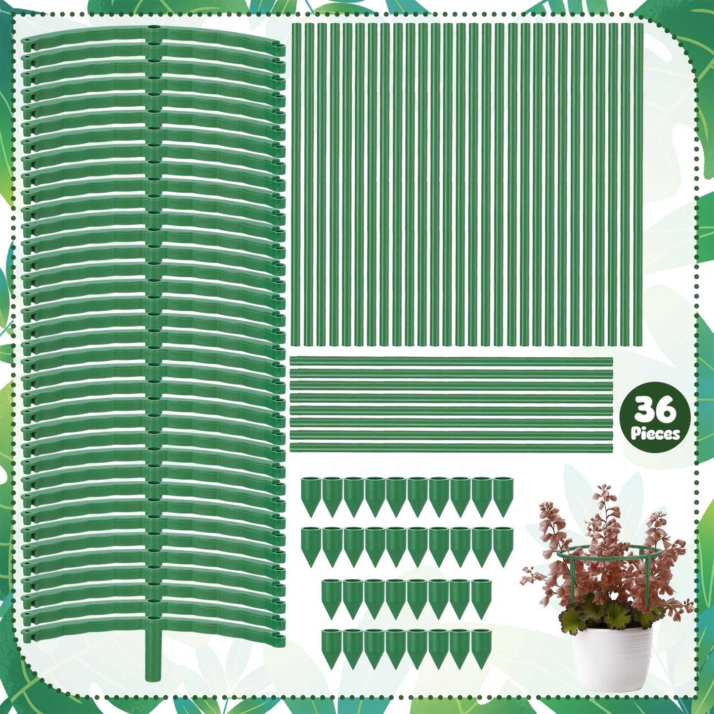 Hoemwarm 36 Pcs Plant Support Stakes, Half Round Plant Support for Indoor Plants Stackable Plant Holder Stick Plastic 9.8 Inch Plant Stakes for Tomato, Monstera, Peony, Hydrangea Climbing Plants