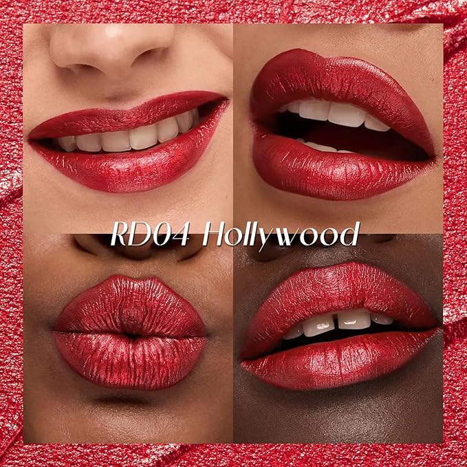 FOCALLURE Metallic Liquid Lipstick,Non Stick Cup Lip Gloss,High Impact Lip Color with Transfer-proof Wear,Long Lasting & Waterproof Lipstick Makeup for Women,RD04 HOLLYWOOD