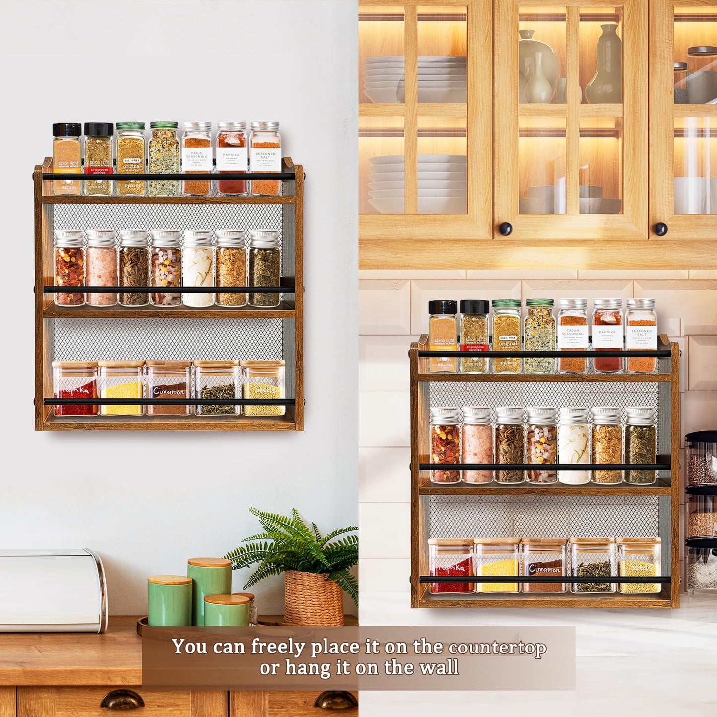 Klxuyuo Spice Rack Wall Mount for Spice Jars & Seasonings, 3 Tier Large Wall Hanging Spice Rack Organizer for Kitchen Cabinet, Pantry Door