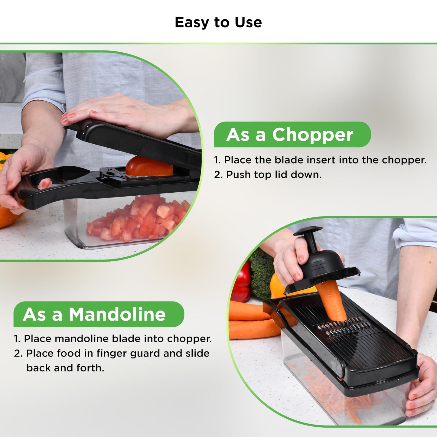 PrepNaturals Vegetable Chopper with Container, Veggie Chopper, Food Chopper & Onion Chopper - Mandoline Slicer for Kitchen (8 in 1, Black)