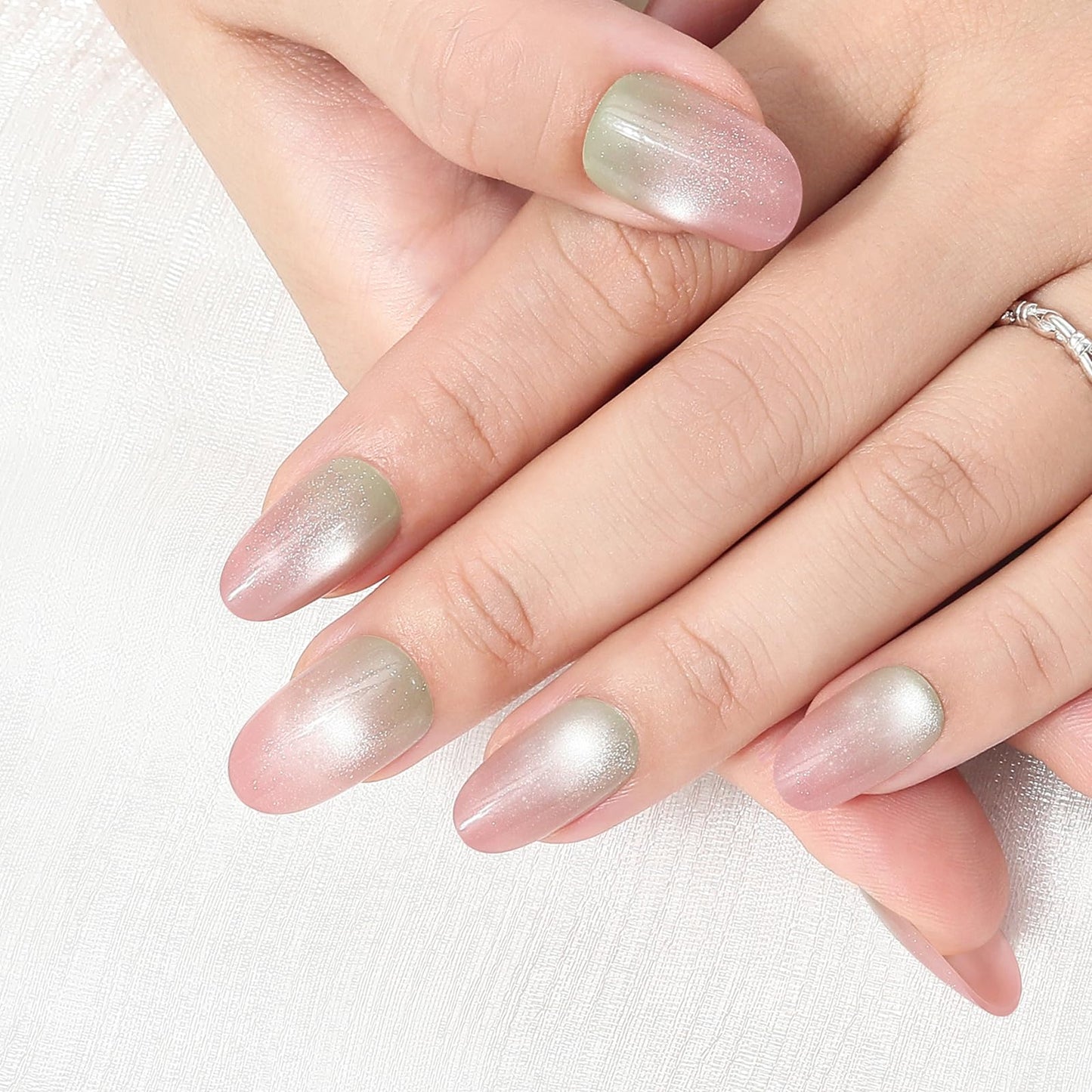 Press on Nails Short Oval Ombre 2 Pack, Macaron Rainbow | Rust Olive Glitter Nail Press ons- 60Pcs Stick on Nails Kit, Reusable False Nails for Women (L1516_2224)
