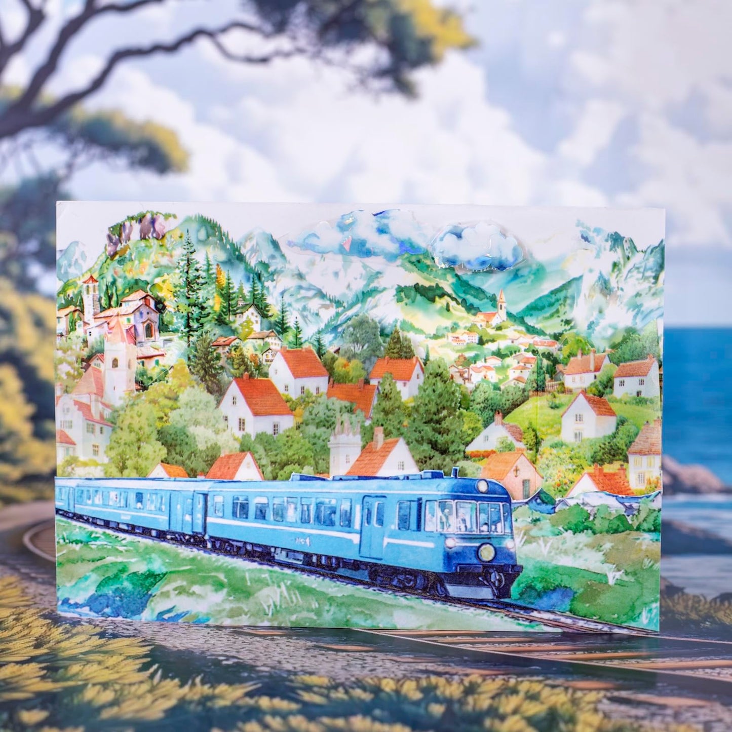 AuriicLeaf Train Scenery Washi Tape Set – 6 Rolls Travel & Nature Inspired with Clip for Scrapbook Journals DIY Crafts Decoration 1.97"x78.7" 39.37in per Loop