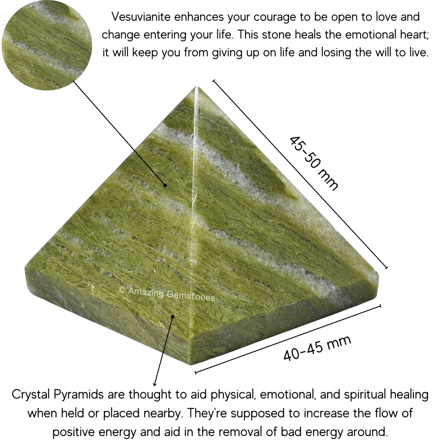 Amazing Gemstone Vesuvianite Pyramid Crystal Healing Stones - 2" Great Pyramid Figurine of Natural Stone Pyramid for Meditation, Reiki, Chakra Balancing and Crystal Pyramids Grid
