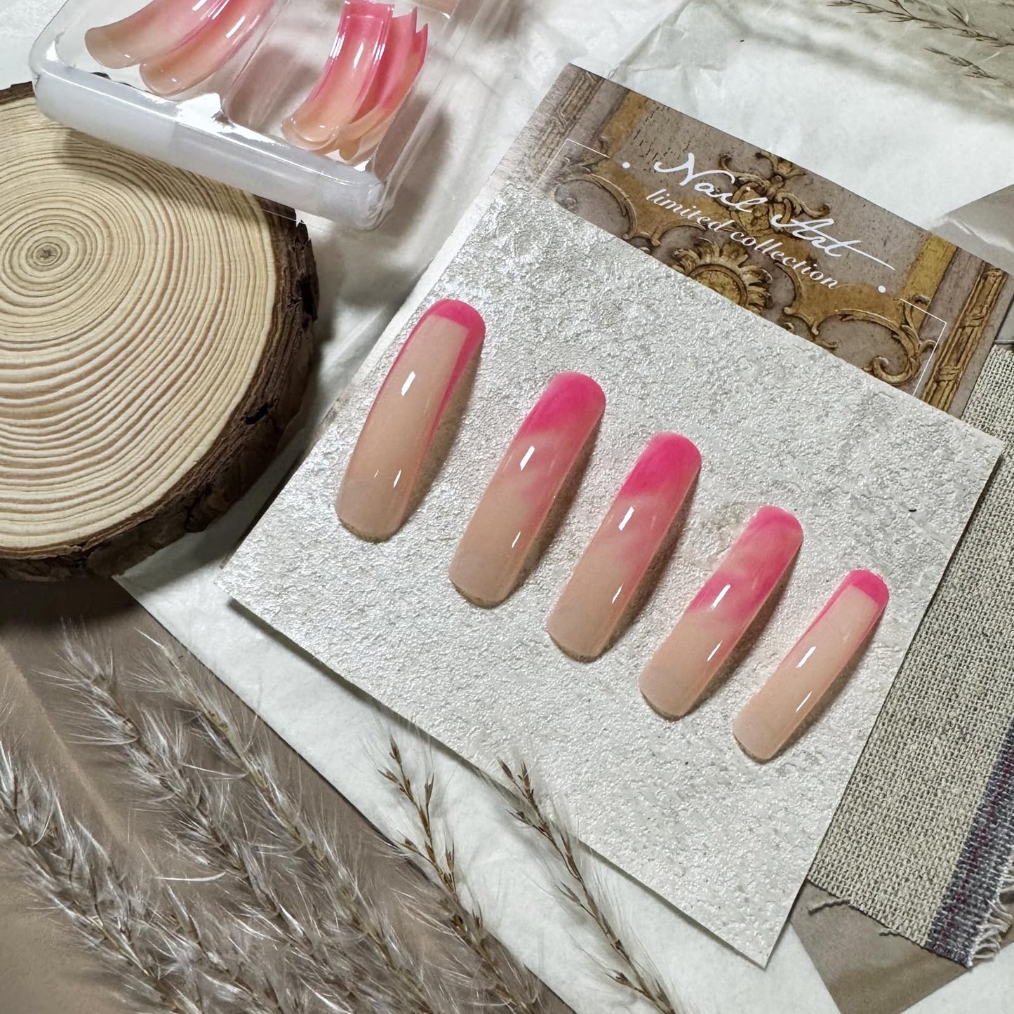 IMSOHOT Curved Press on Nails Pink French Tips Fake Nails Extra Long Glue on Nails Full Cover Glossy Acrylic False Nails for Women 20Pcs