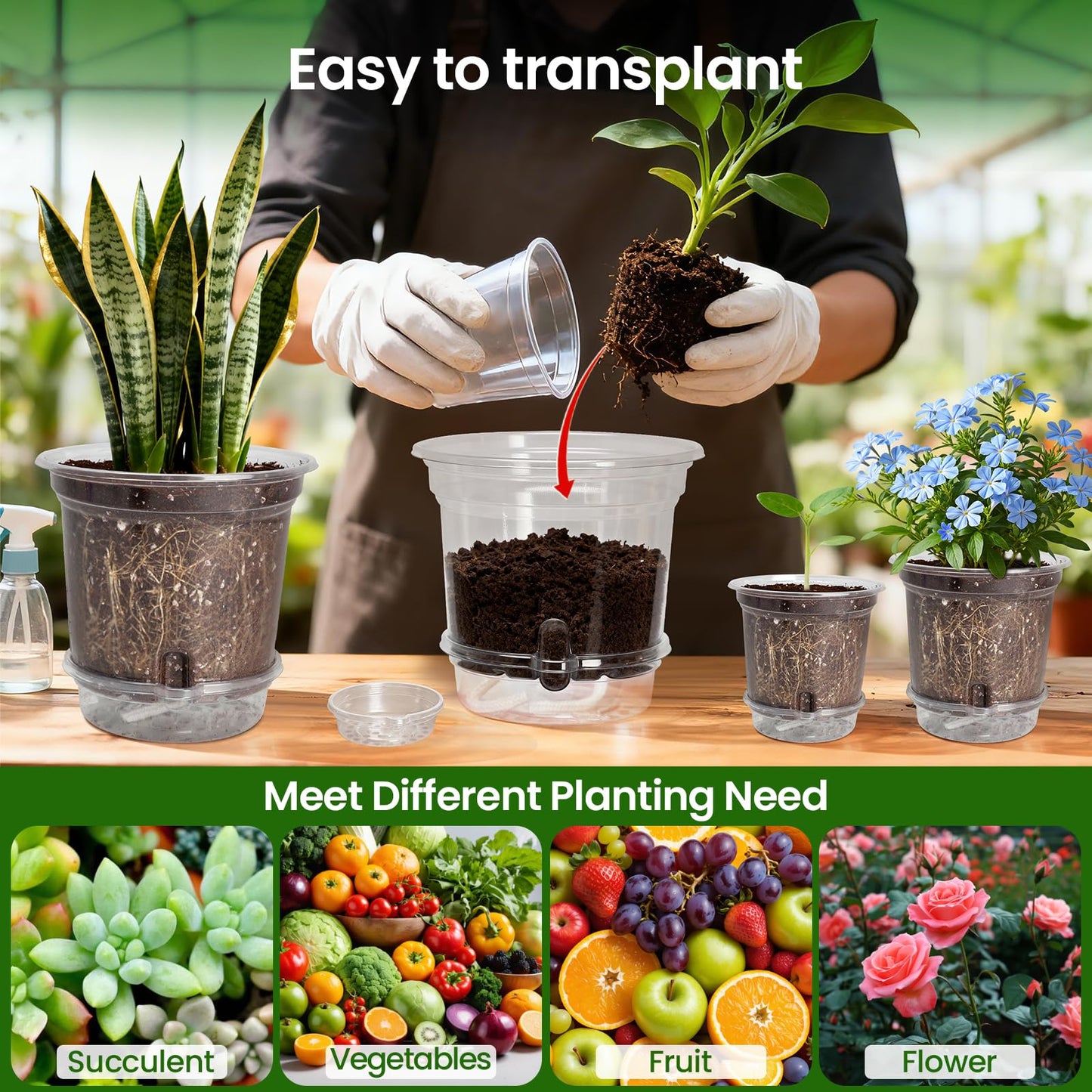 MIXC 18 Packs 6.5/5/4 Inch Self Watering Pots for Indoor Plants - Clear Nursery Plant Pots with Drainage, Deep Visible Reservoir - Flower Planter Outdoor with Wicking Rope