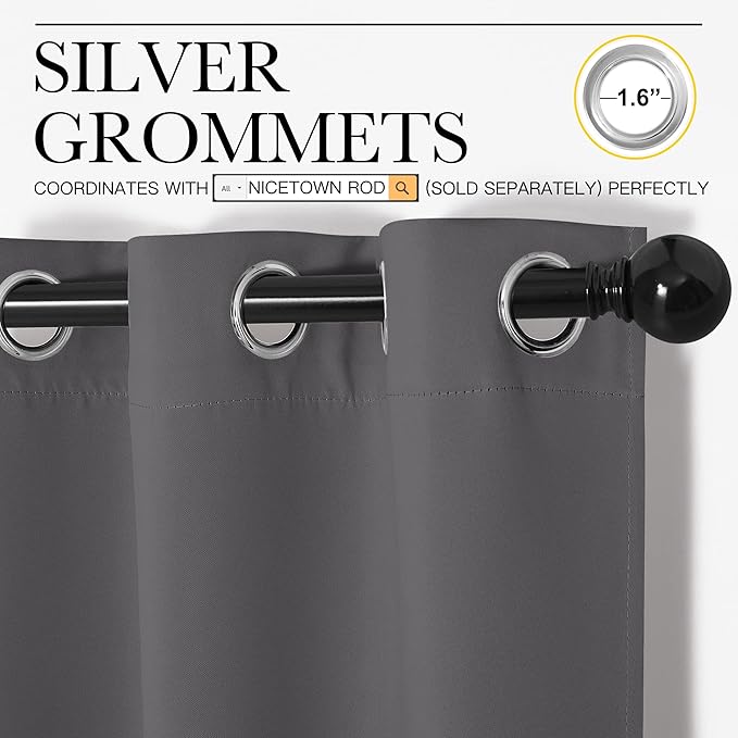 NICETOWN Blackout Curtain Panels for Bedroom, Grey, 2 Panels, W29 x L20-inch, Thermal Insulated Grommet Top Blackout Draperies and Drapes for Basement