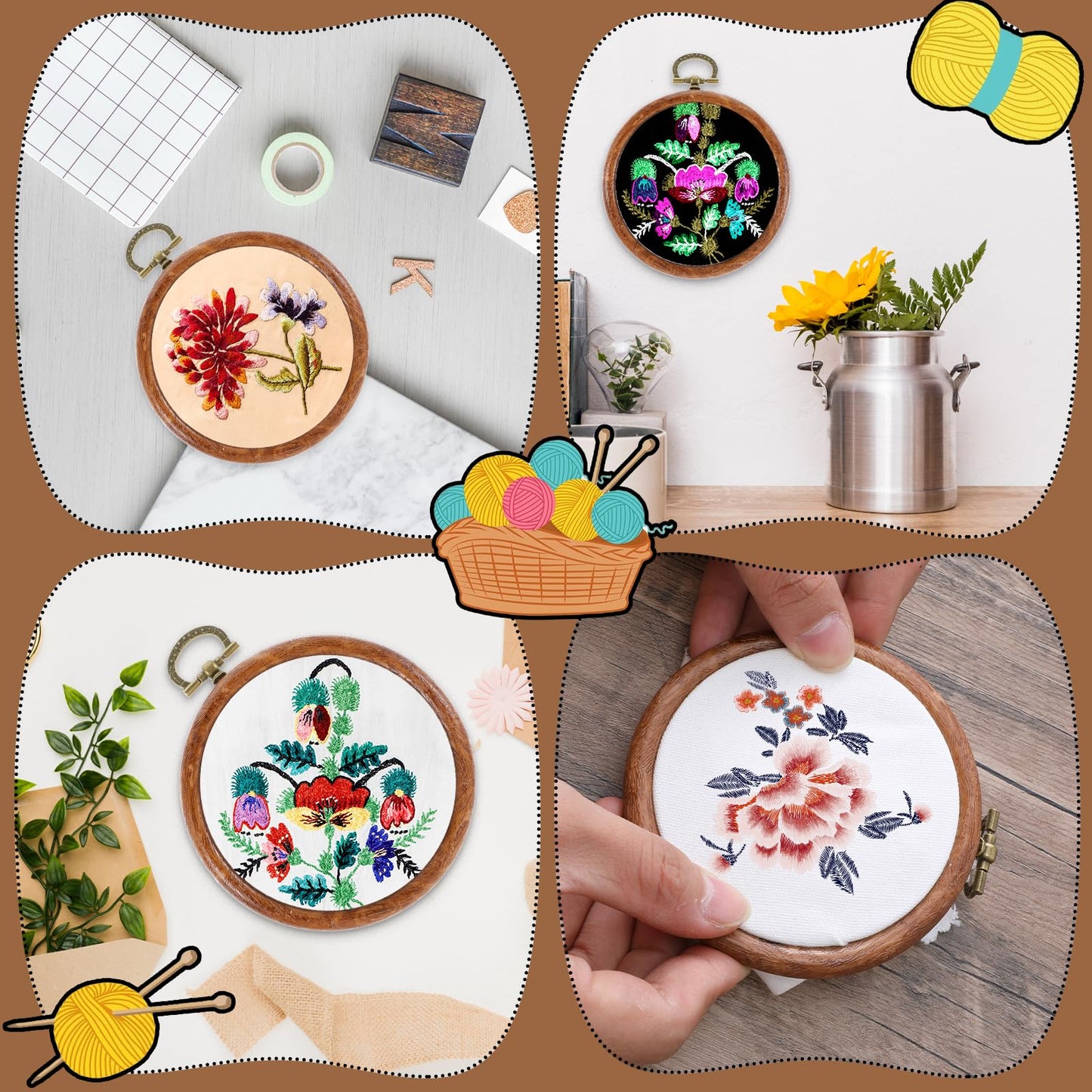 cobee 15 Pcs 3 Inch Mini Embroidery Hoops, Imitated Wood Plastic Embroidery Frame for Display Circle Cross Stitch Hoop Ring Embroidery Hoops Set for Sewing Craft Hanging Ornaments